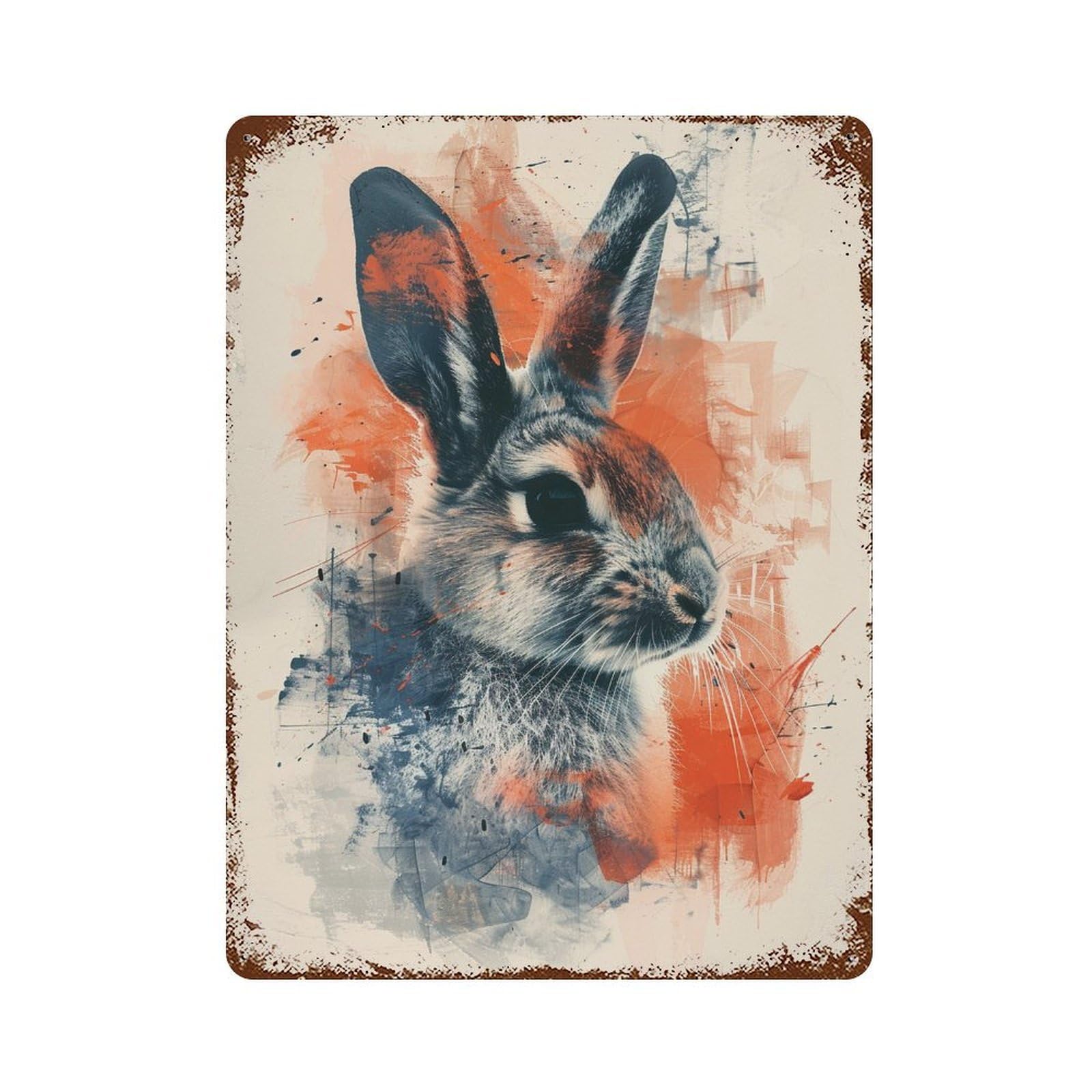 Abstract Rabbit Art Print Rust Effect Tin Sign 15.7"x11.8", Farmhouse Wall Decor for Living Room, Hallway And Home Decor
