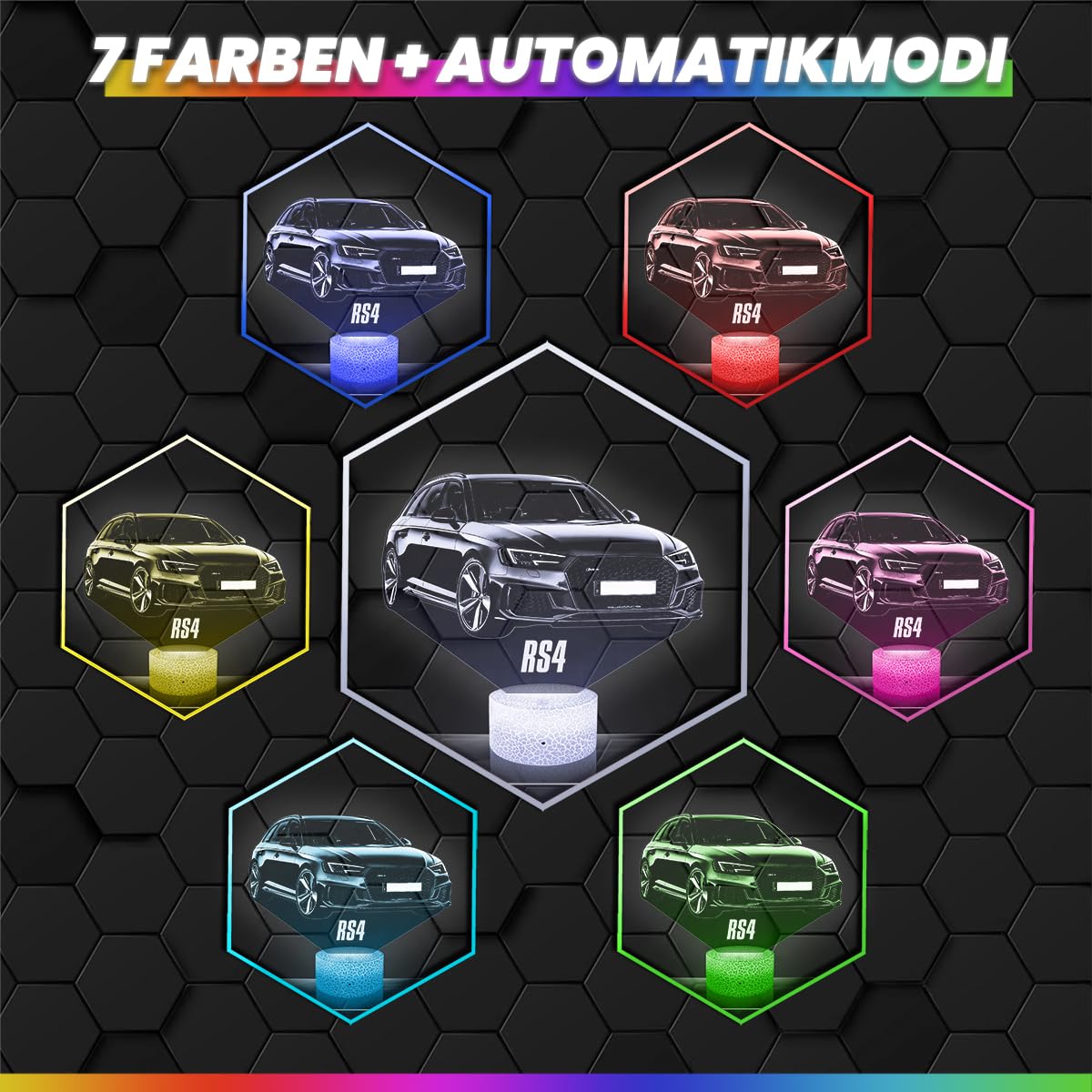 Nachttischlampe RS4 Miniatur-Sammlungsdekoration, Geschenkidee für Männer, Auto-Nachtlicht für Erwachsene, Schlafzimmer Deko, originelles für RS4-Fans