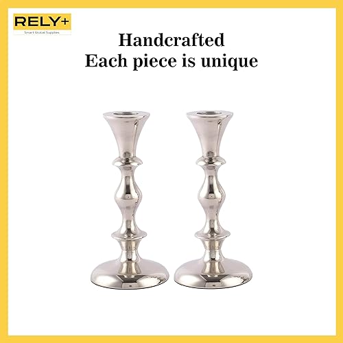 Miniatura 7 de Rely+ Juego de 2 portavelas plateados decorativos para centro de mesa, candelabros para velas cónicas, decoración del hogar, portavelas de Pascua
