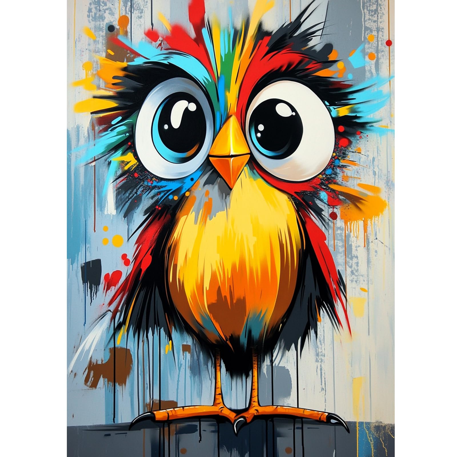 QENSPE 5D Diamond Art Colorful Bird, DIY Diamond Painting Kits for Adults, Round Full Drill, Abstract Diamonds Dots Mosaic Painting, Crystal Gem Arts Craft for Home Wall Decor 12x16 in