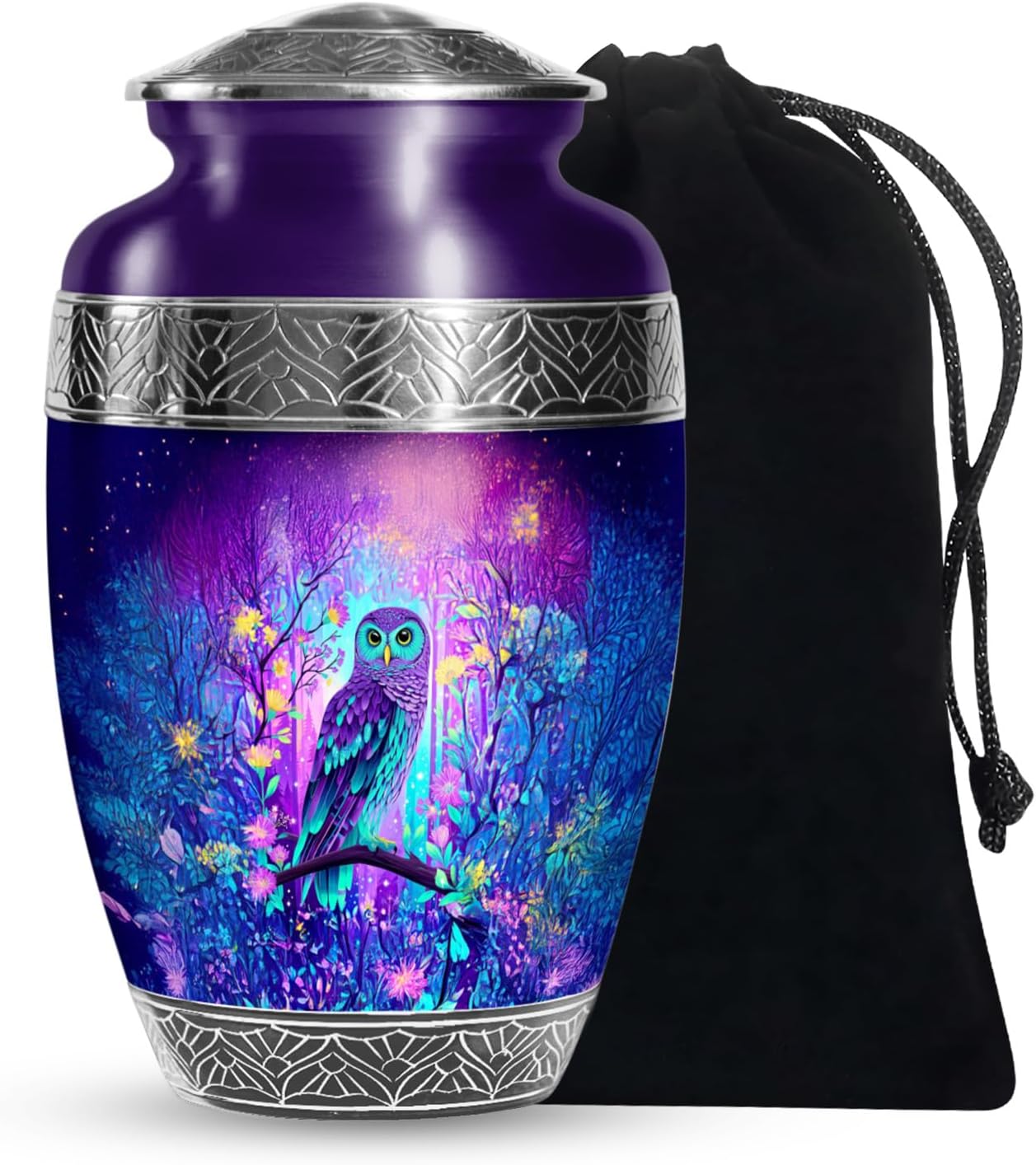 YATHABI Owl Urn for Ashes Adult Male - Large Cremation Urns for Human Ashes Adult Female - Purple Funeral Urns for Women - Unique Forest Urn for Memorial - 10 Inch