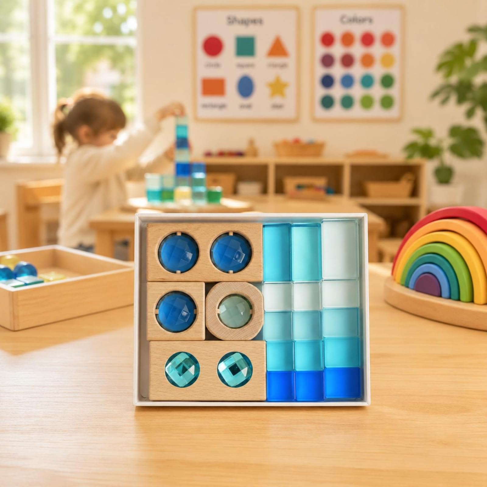 Mattoncini in Legno e Acrilico Traslucido Blocchi Impilabili con Lenti Effetto Cristallo Gioco Creativo, Viola