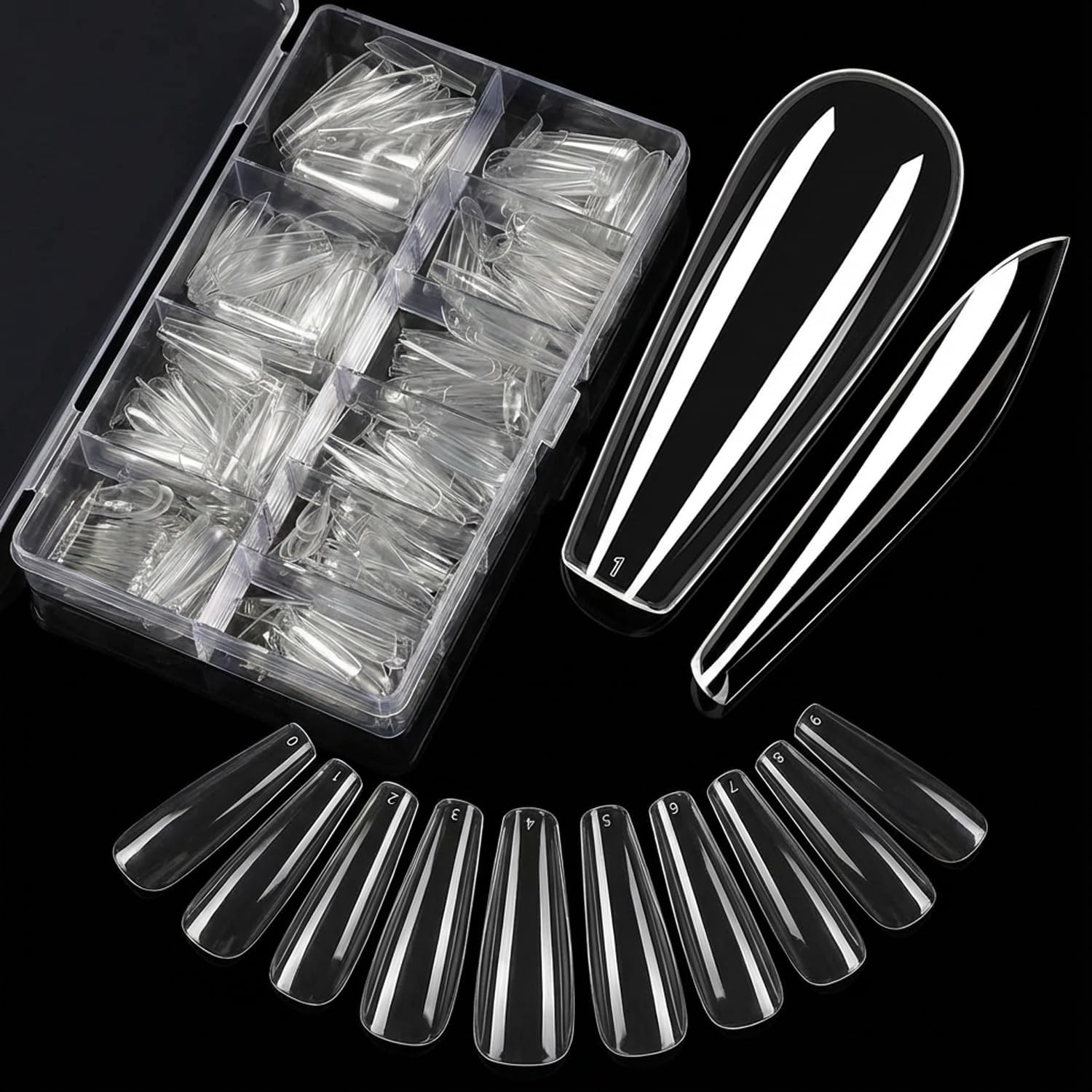 Carehabi Nageltips, 500 Stück Falsche Nagel Acryl Künstlich Nagelspitzen mit Aufbewahrungskoffer für Nagelstudios und Diy Nail Art Zu Hause 10 Größen
