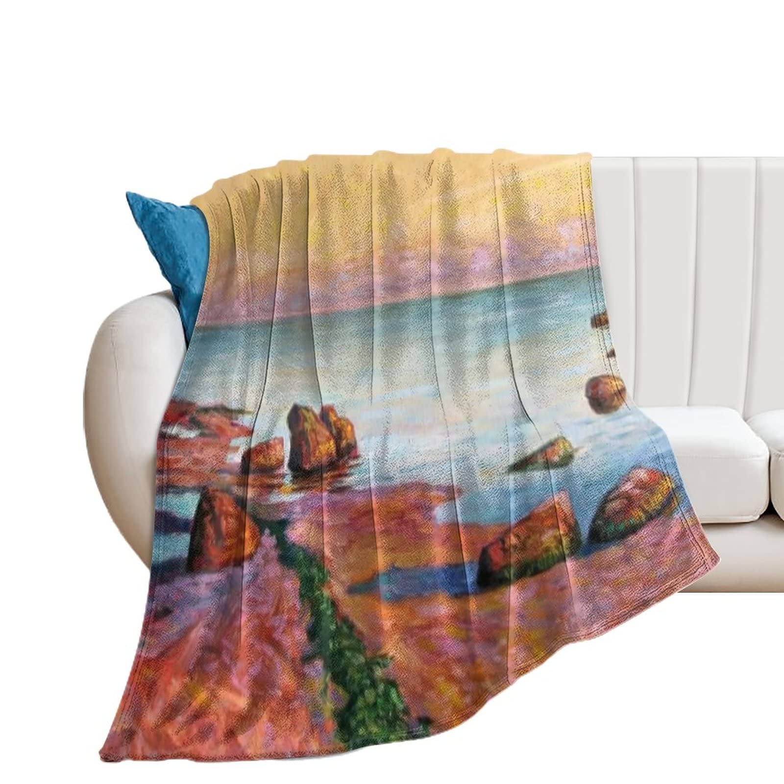 Couverture flanelle microfibre haute densité plaid de luxe motif peinture plage