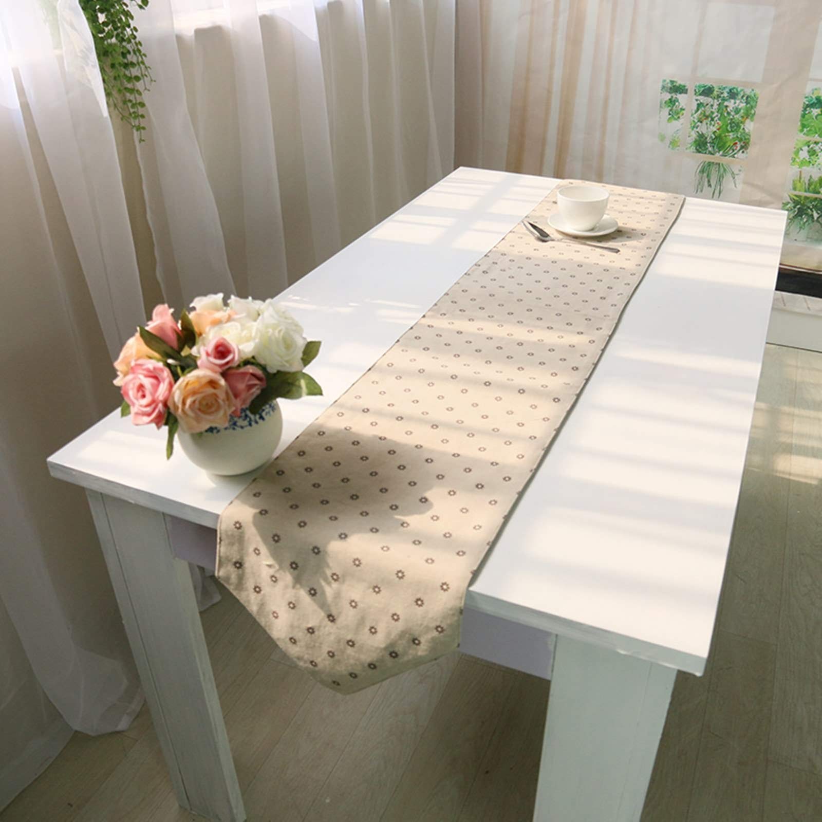 Runner Tavola In Cotone, Runner Tavola Natale Kaki Chiaro Motivo A Margherita Runner Da Cucina, 30x200CM