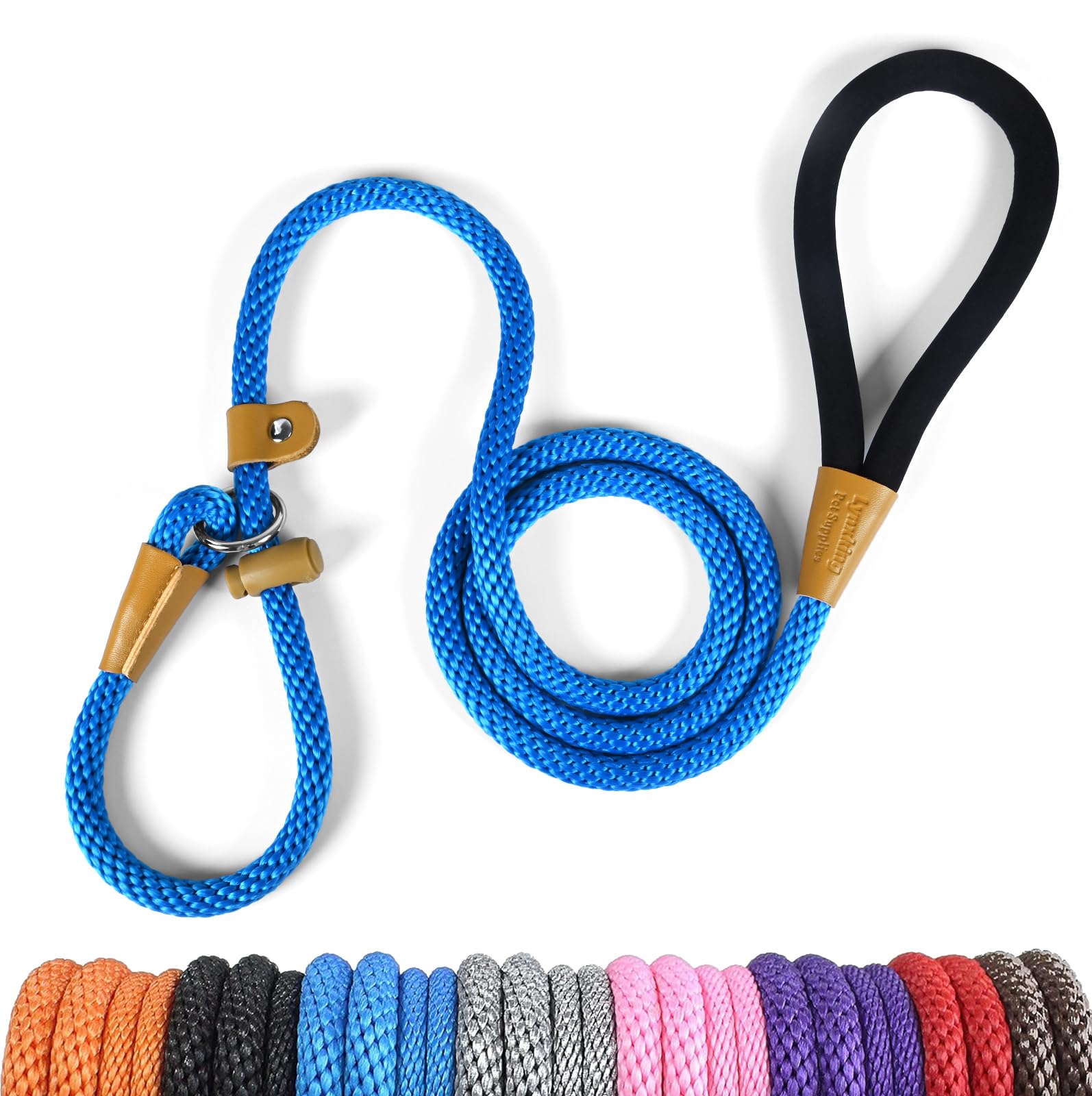 lynxking Dog Leash Slip Lead 5 6 8 FT Dog Training Leash Strong Heavy Duty Braided No Pull Training Lead Leashes for Small Medium Large Dogs