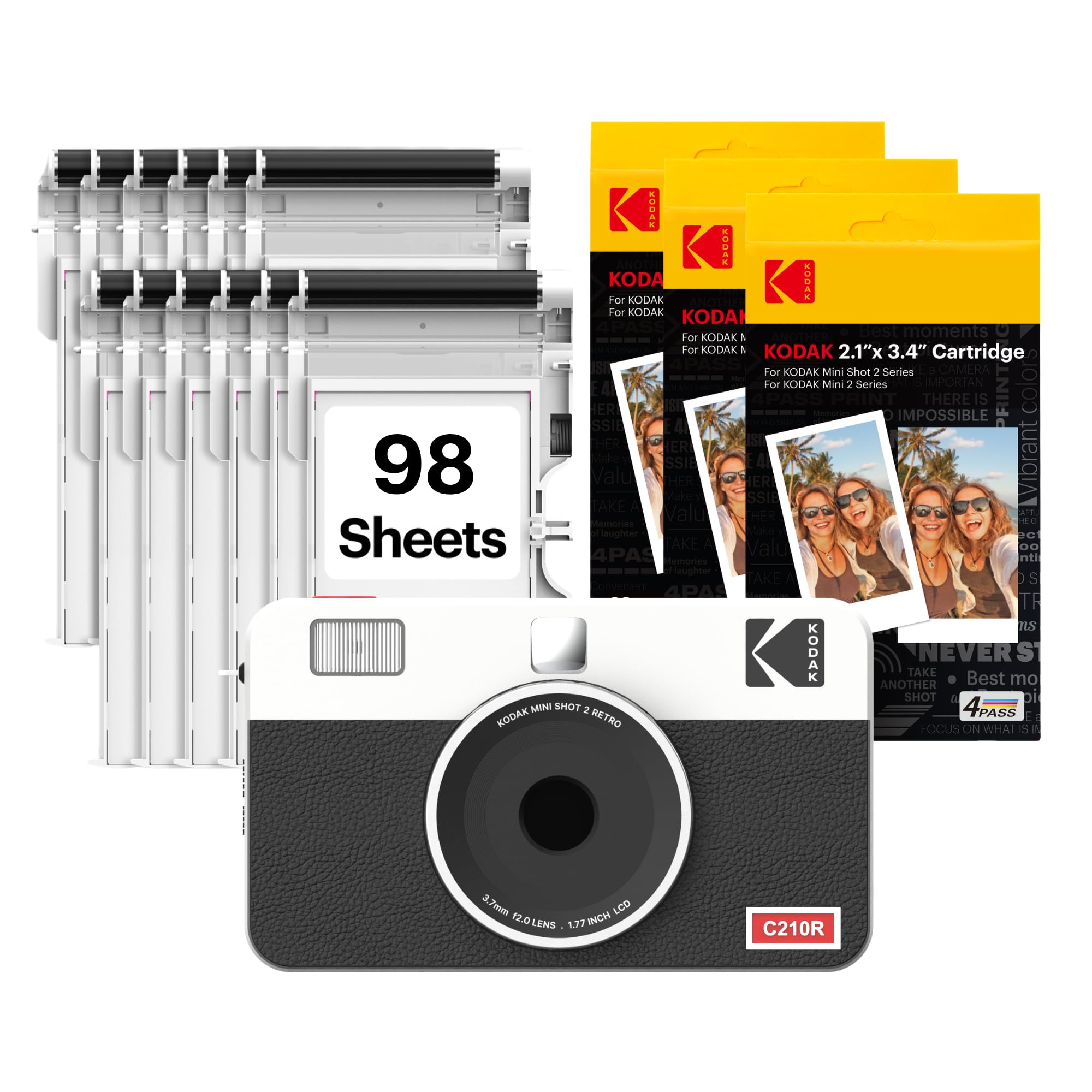KODAK Mini Shot 2 Retro Appareil Photo Numérique Instantané & Imprimante Photo 5,3 x 8,6 cm, 38 Feuilles, Appareil 2-en-1 Portable avec Impression, Imprimante Smartphone Bluetooth pour iPhone & Androi