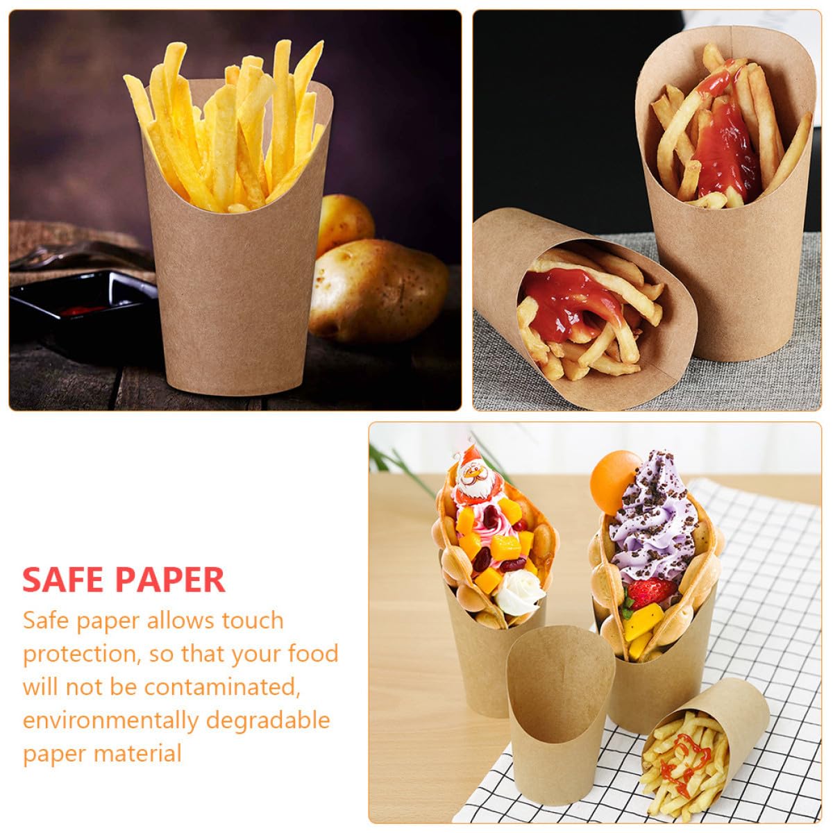 YARNOW 50pezzi Coni di Carta per Patatine Fritte Coni di Carta da Asporto Contenitori Snack Waffle Biodegradabili