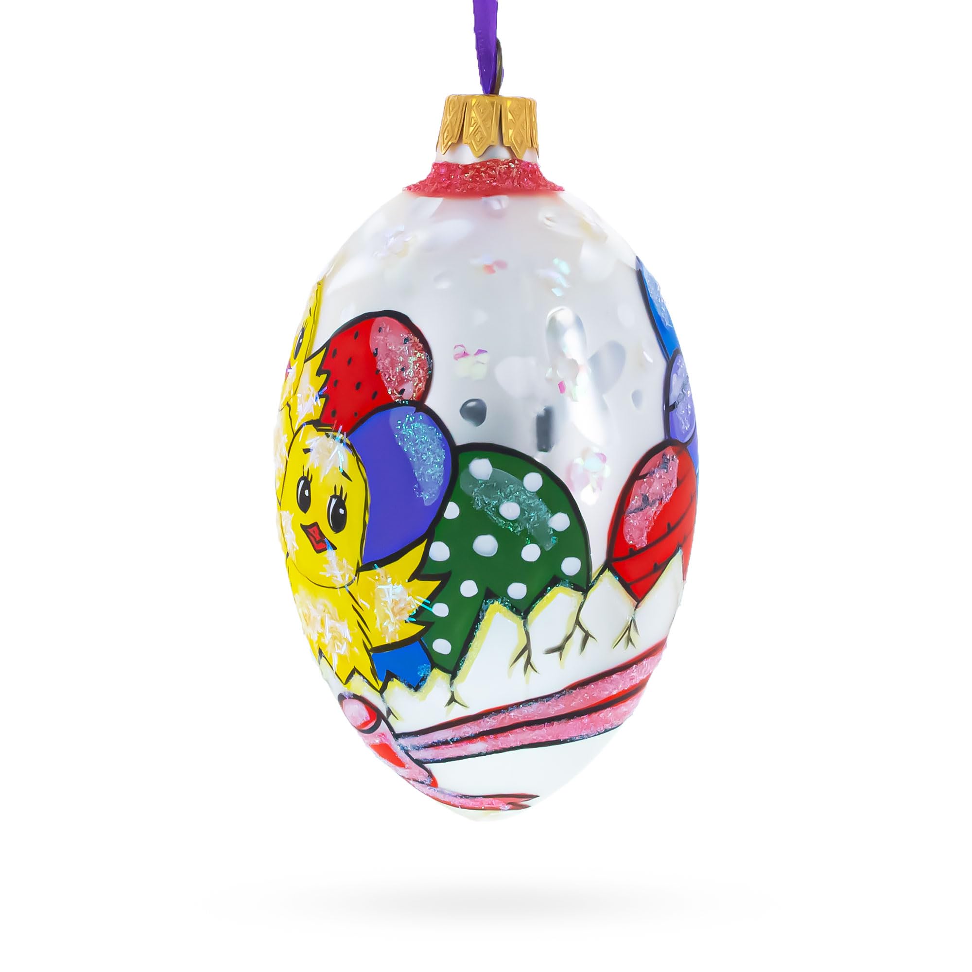 BestPysanky Due pulcini con uovo di Pasqua in vetro ornamento