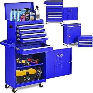 5-Drawers Tool Cabinets On Wheels, Rolling Tool Chest with Drawers, Craftsman Tool Box with Adjustable Shelf, Tool Storage Organizer for Warehouse, Garage, Workshop, Blue