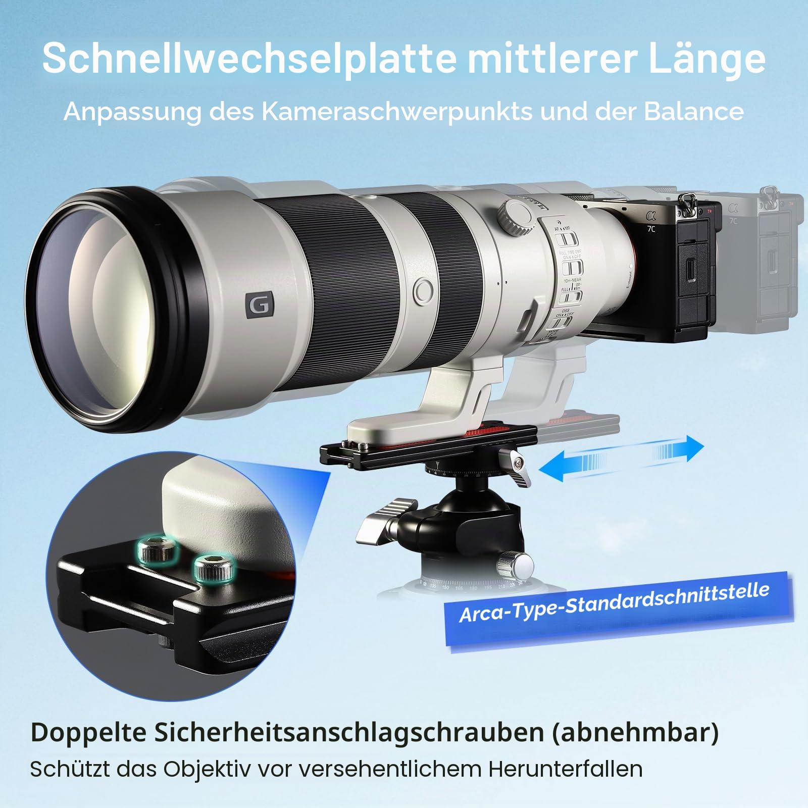 Haoge HQR-127 Arca-Platten für Stativ-Kugelkopf, 127 mm, universelle Arca Swiss Schnellwechselplatte für Stativ-Kugelkopf, mit handverstellbarer Edelstahlschraube von 1/4 Zoll und 3/8 Zoll