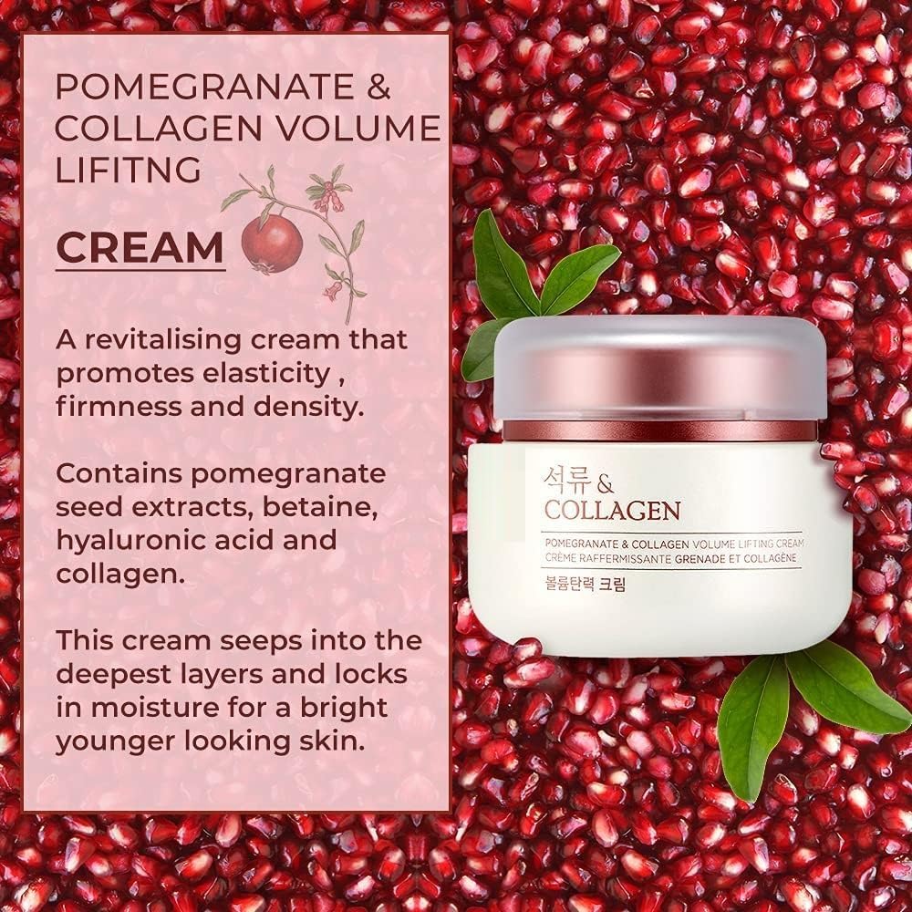 Pomegranate & Collagen Face Cream With 10% Marine Collagen & Pomegranate Extracts | Day & Night Cream to smooth| Suitable For All Skin Types, 100Ml