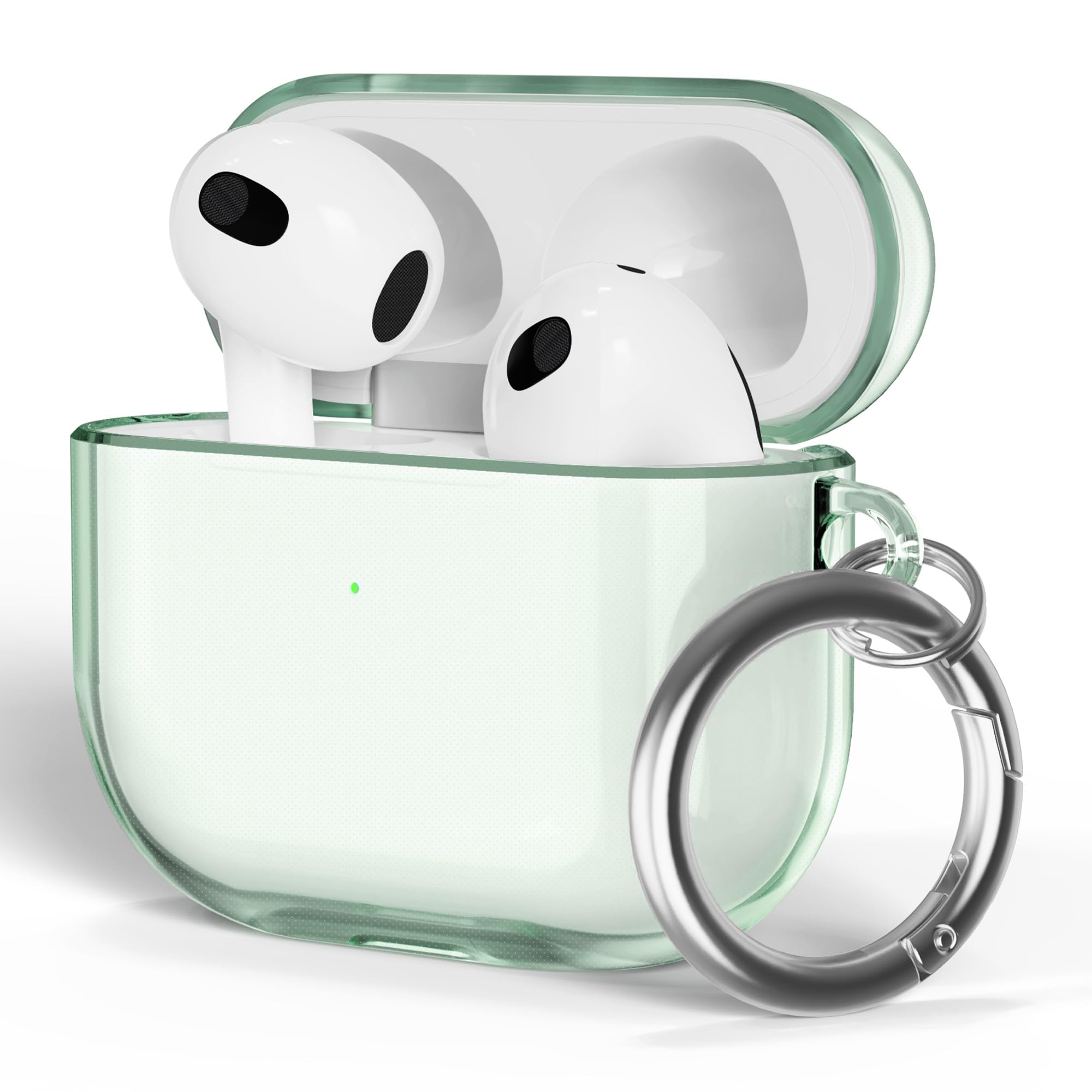 ULAK Compatible with AirPods 3 Case, Shockproof Transparent Designed Soft TPU Protective Cover with Keychain for AirPods 3rd Generation 2021 [Front Led Visible] (Green)
