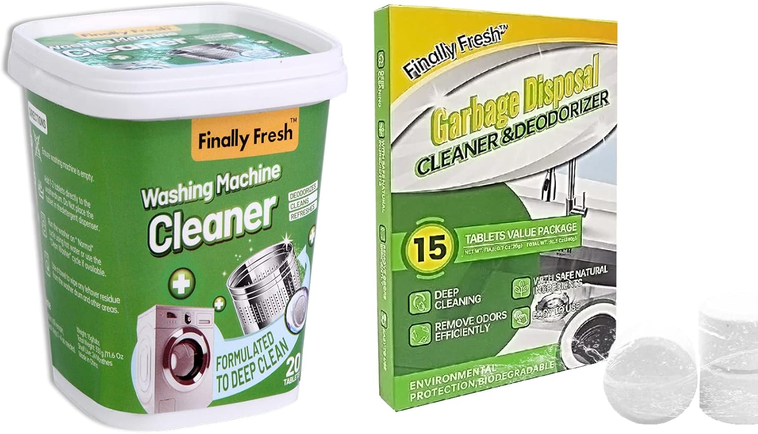 Finally Fresh Washing Machine Cleaner 20 Count Garbage Disposal Cleaner 15 Count