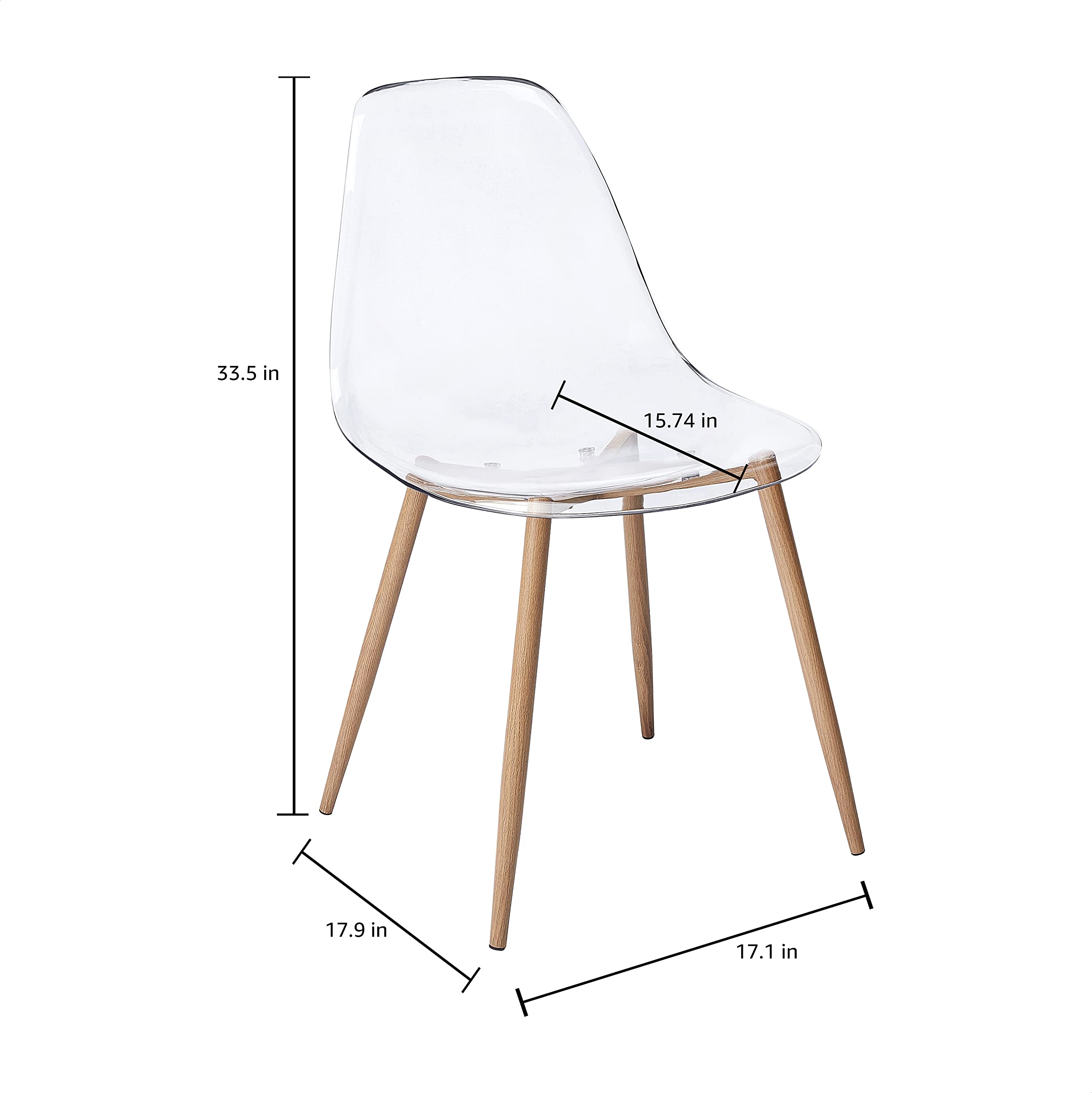 CangLong Kit de 4 Chaises d'appoint Modernes en Polycarbonate Transparent et Robuste avec des Pieds en Métal pour la Salle à Manger et Le Jardin