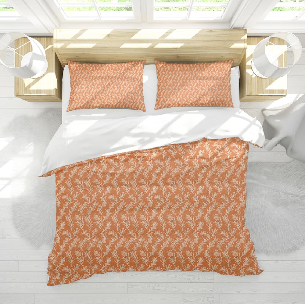 Ensemble de literie à motif botanique orange-blanc 3 pièces 260x240
