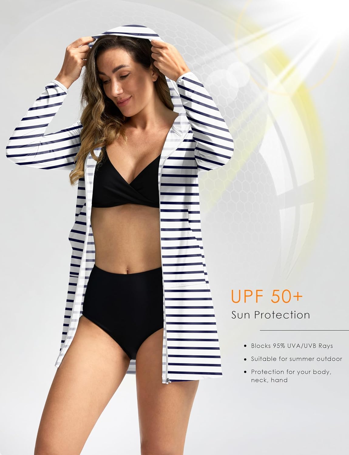 Women's UPF 50+ Swim Cover Up Sun Protection Hoodie Long Jacket SPF Lightweight Beach Cover Ups for Women - Image 4
