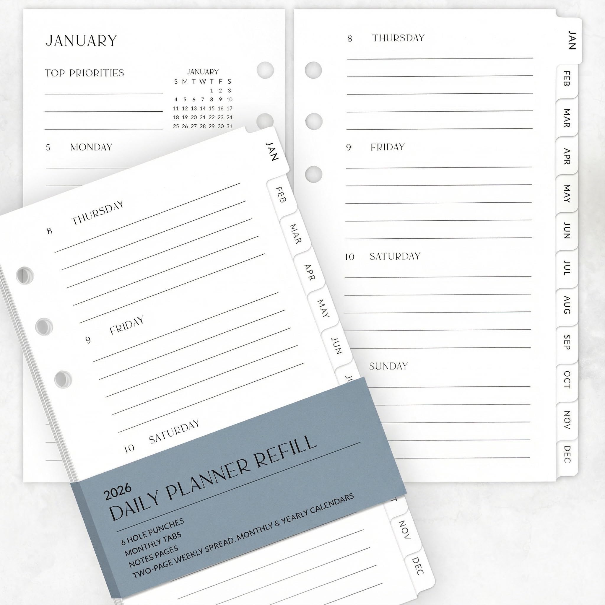 Beautiful 2026 Daily Planner Inserts for 6 Ring Binders - Durable Paper Refill Set 3.75" x 6.75" Personal Planner Size - Incl. Tabs & Monthly Calendar Spreads - From January 2026 - December 2026-image-14