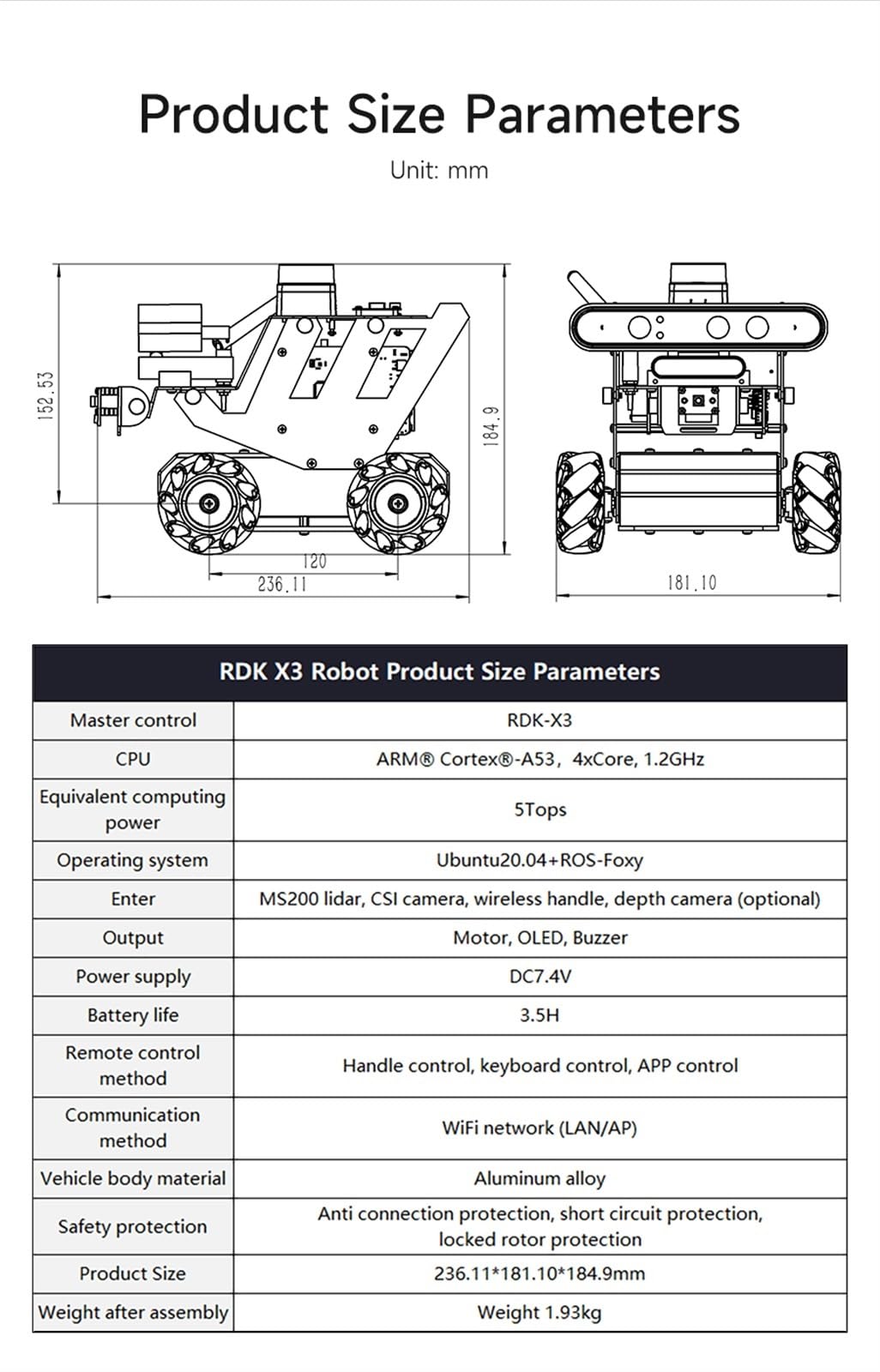 RDK X3 ROS2 Robot Smart Car programmabile con telecamera di profondità della ruota Mecanum Supporto Lidar Programmazione Python Controllo APP(BLACK)