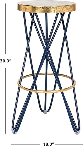Miniatura 3 de Safavieh Home Collection Lorna Taburete de bar azul marino y hoja dorada de 30 pulgadas