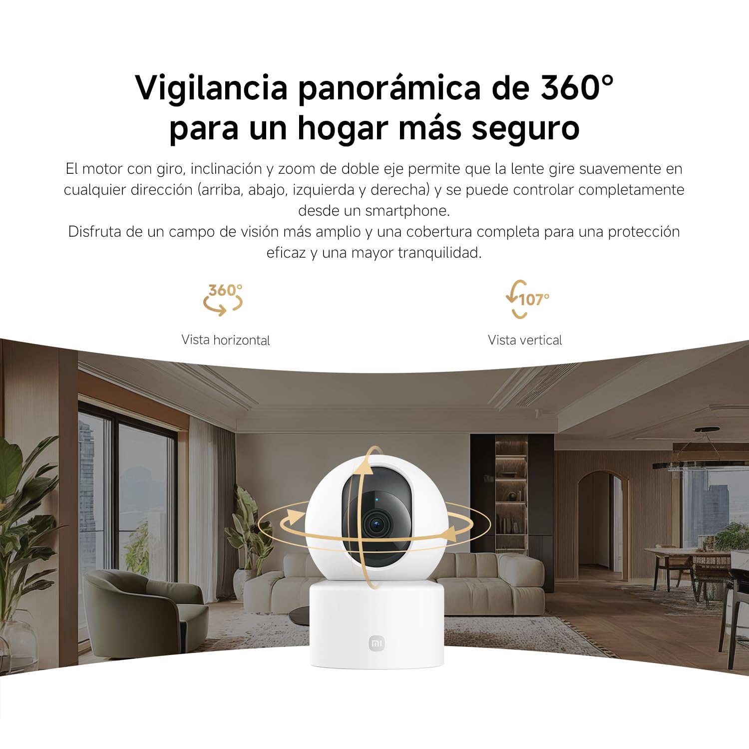 XIAOMI C201 Camara Vigilancia WiFi Interior, 1080P HD 360° Camara Vigilancia, Detección de Personas y Mascotas, Seguimiento Dinámico, Audio Bidireccional, Control Remoto, Compatible con Alexa y Google