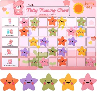 Potty Training Chart for Toddlers with 40 Large Reusable Magnetic Star Stickers, Interactive Reward Chart for Toilet Training Pink Bear