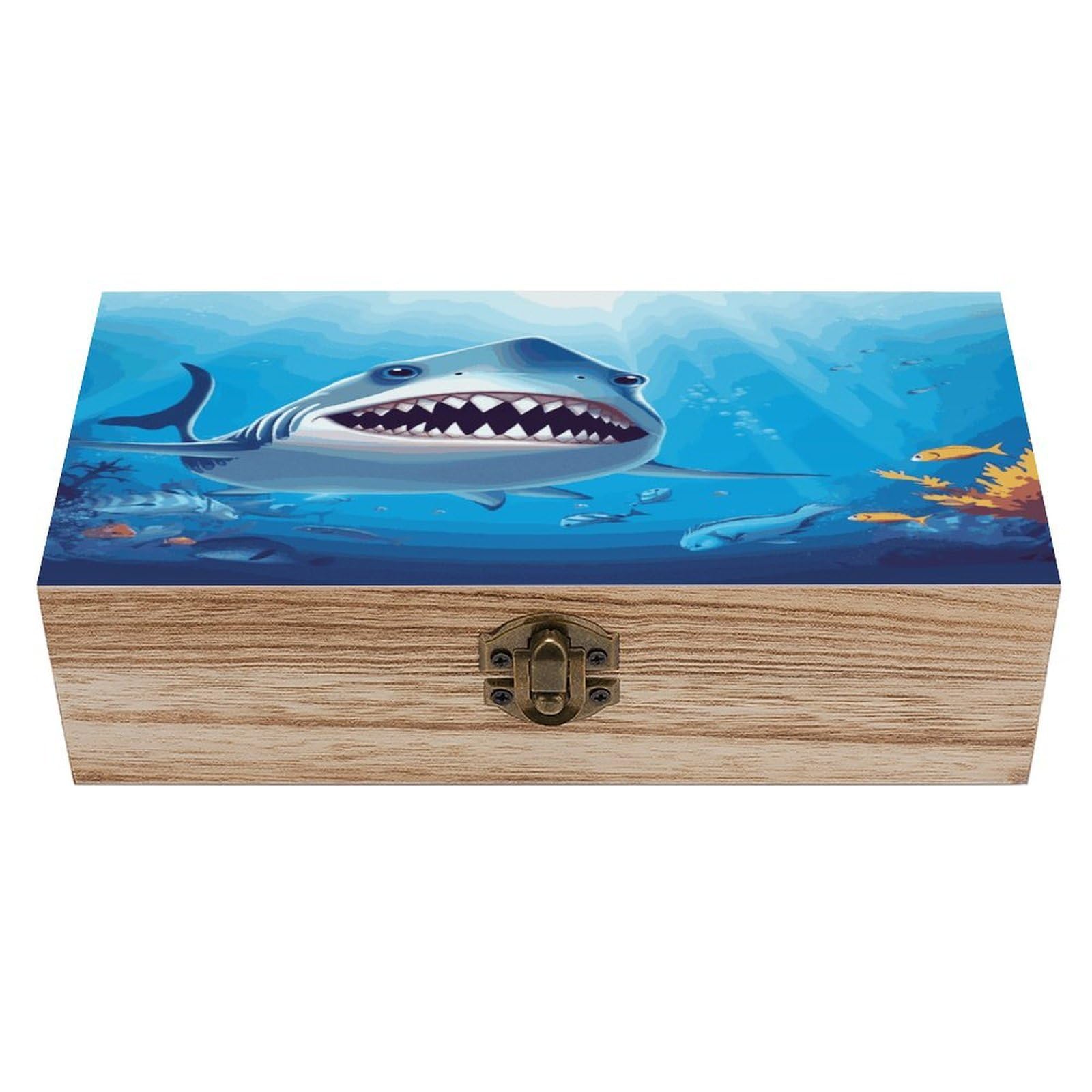Adfgyerh Style Smiling Shark Bins Solid Wood，Jewelry Box Retro And Exquisite，Storage Box Used For Storing Photos, Souvenirs, Letters, Gifts, And Jewelry.