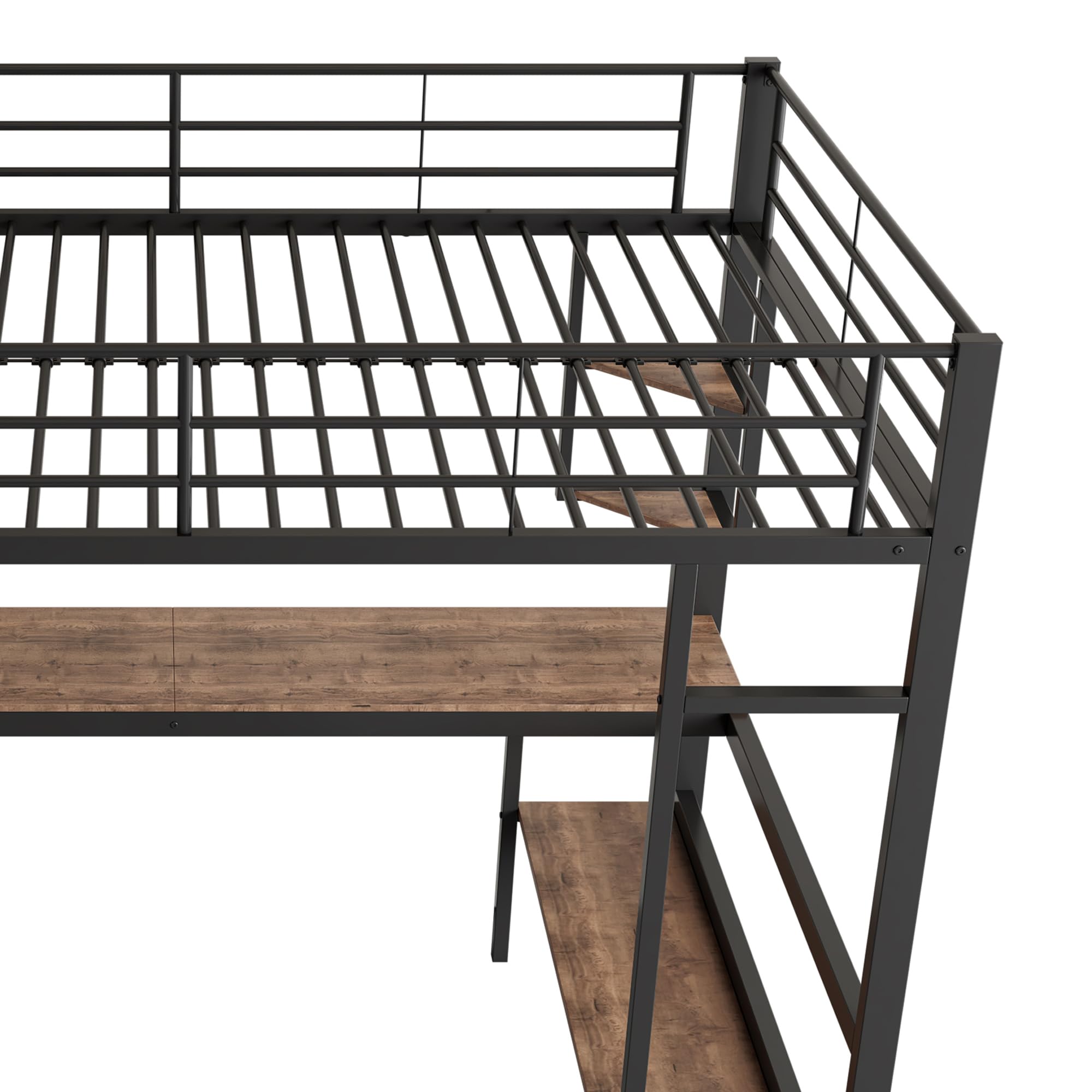 Moimhear Letto a soppalco con scrivania e libreria - Letto in metallo 90x200 cm con area di lavoro e spazio di archiviazione, Nero | Letto per bambini e adolescenti che risparmia spazio con area