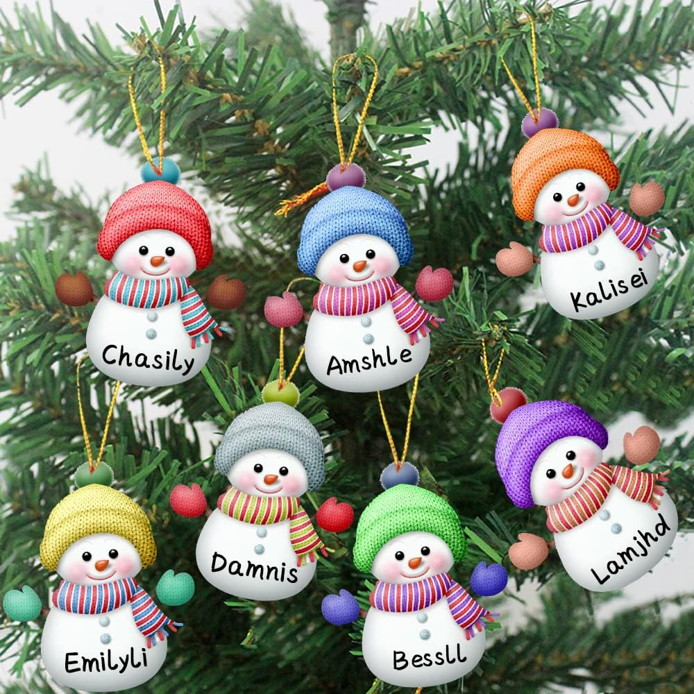 7pcs Personalized Snowman Ornaments for Christmas Tree, Acrylic Ornaments with Family Name in 7 Colors 7pcs Personalized Snowman Ornaments for Christmas Tree, Acrylic Ornaments with Family Name in 7 Colors