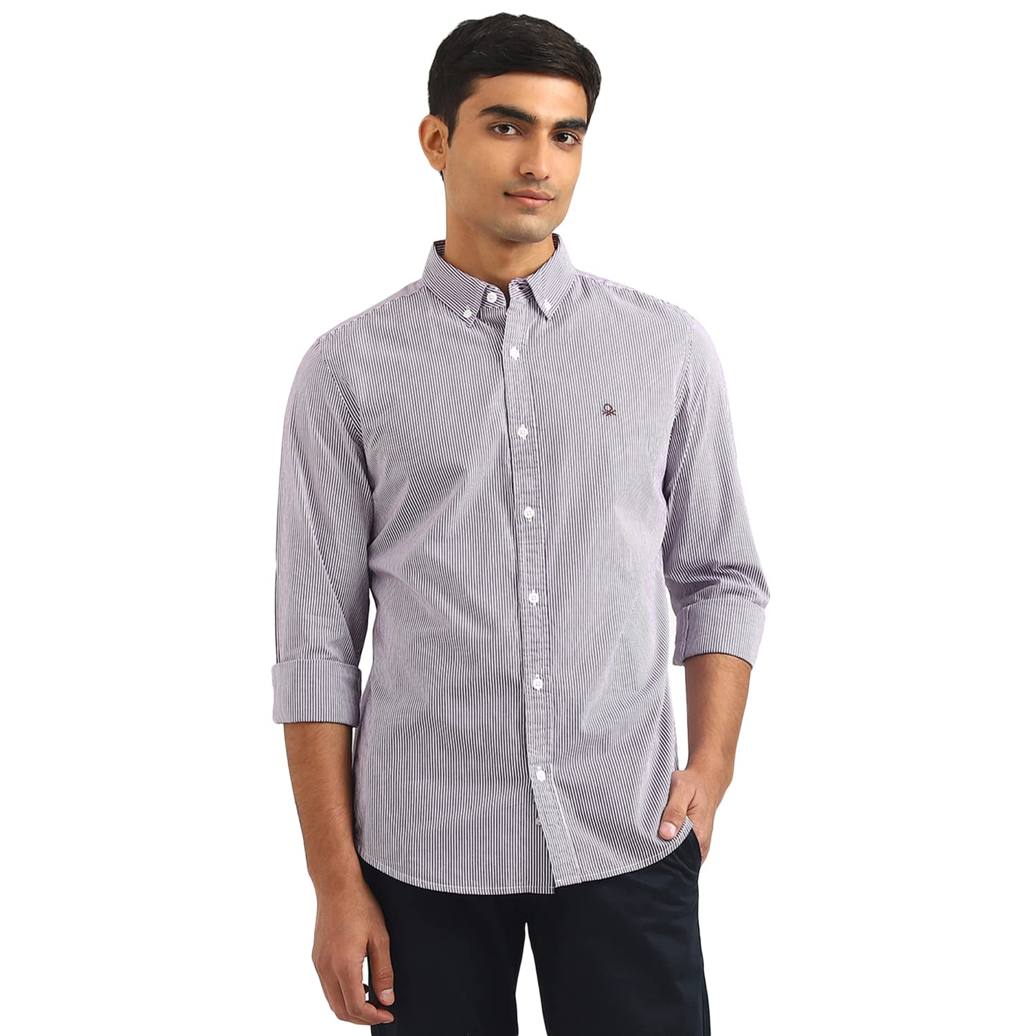 United Colors of Benetton Men's Cotton Slim Fit Shirt (4Ms8N3H8Agc_Wine_M)