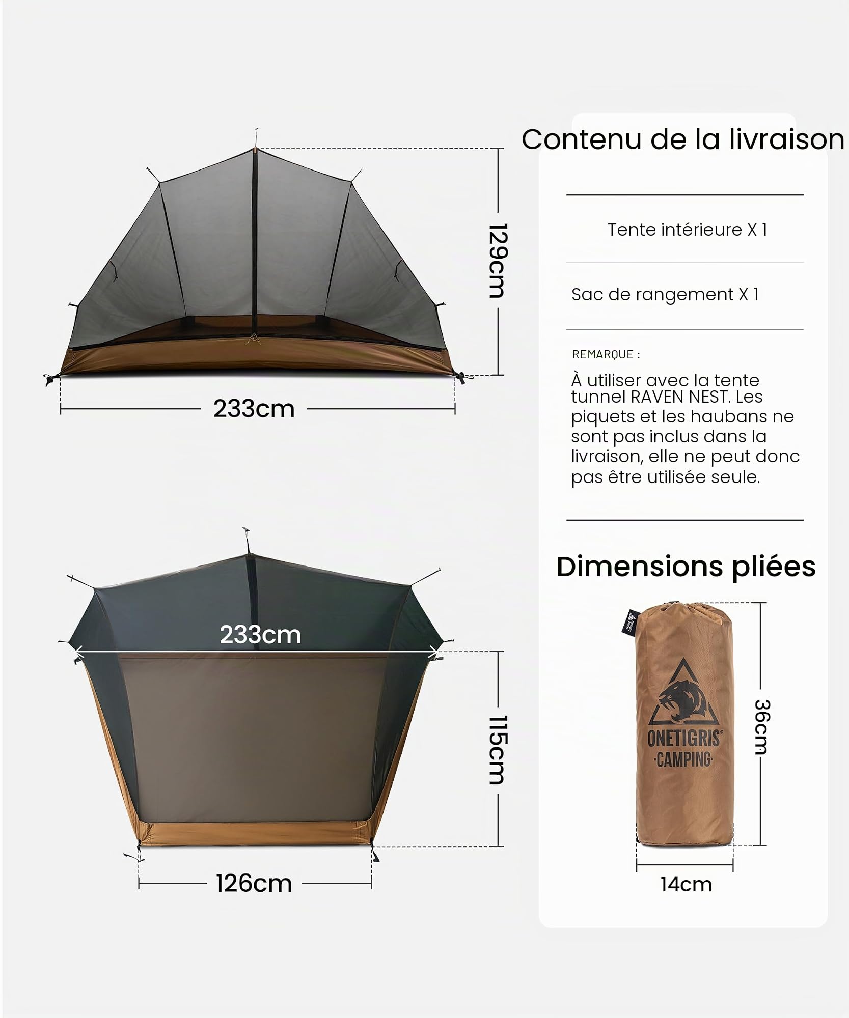 OneTigris Tente intérieure pour nid Raven, tente en maille filet pour camping, randonnée en plein air