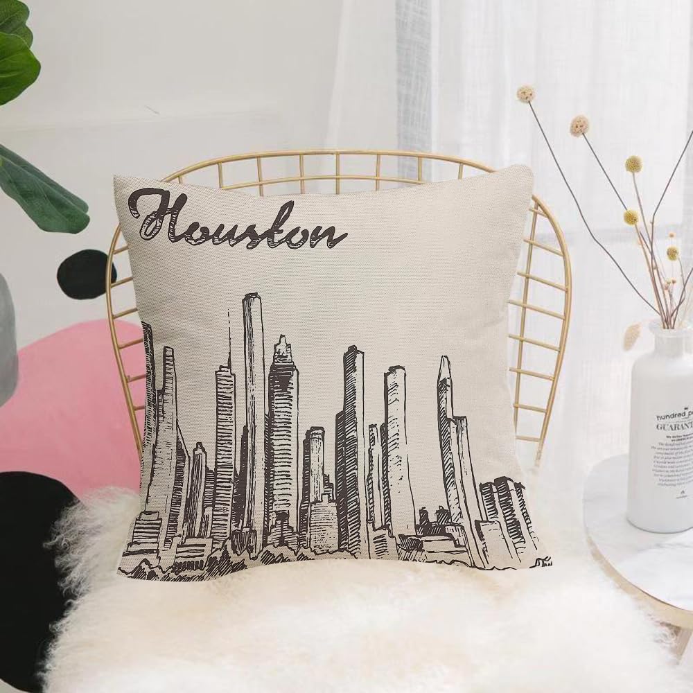 HYMSXW Cushion Cover,Throw Pillow Case Home Decorative for Living Room Bedroom Sofa Chair 20X20 Inch,Houston skyline big city architecture engraving vector illustration hand drawn,Pillowcase 50X50cm