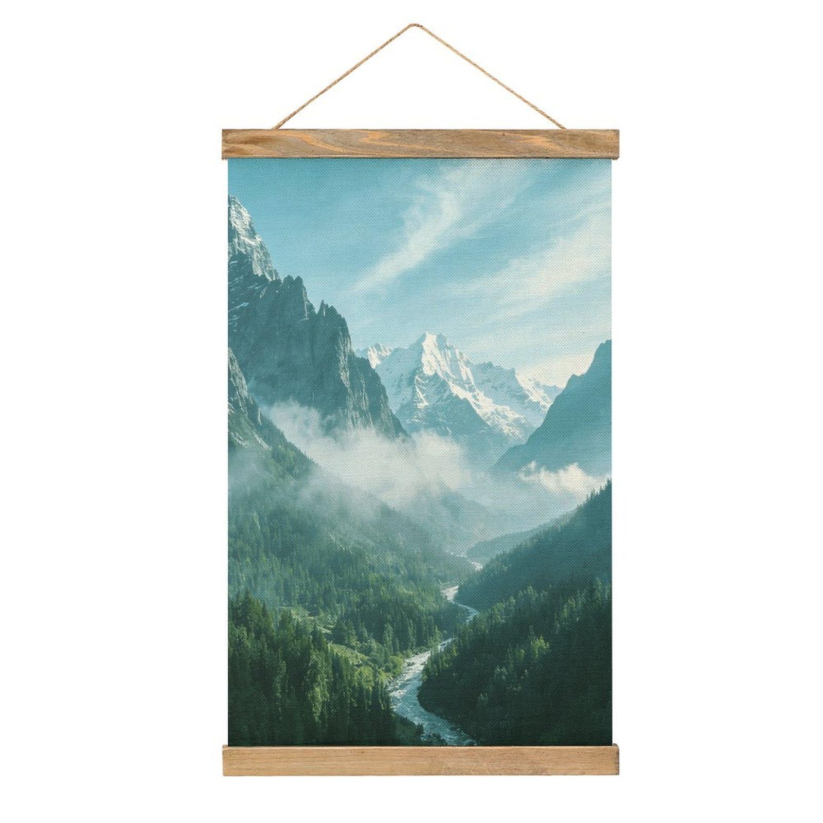 VstaDank Mountain Cyan Poster with Wooden Frame Hanger Art Painting Wall Decor Poster Wall Hanging Wooden Frame 13x20 Wood Poster Hanger for Photo Picture Art Canvas Print Artwork
