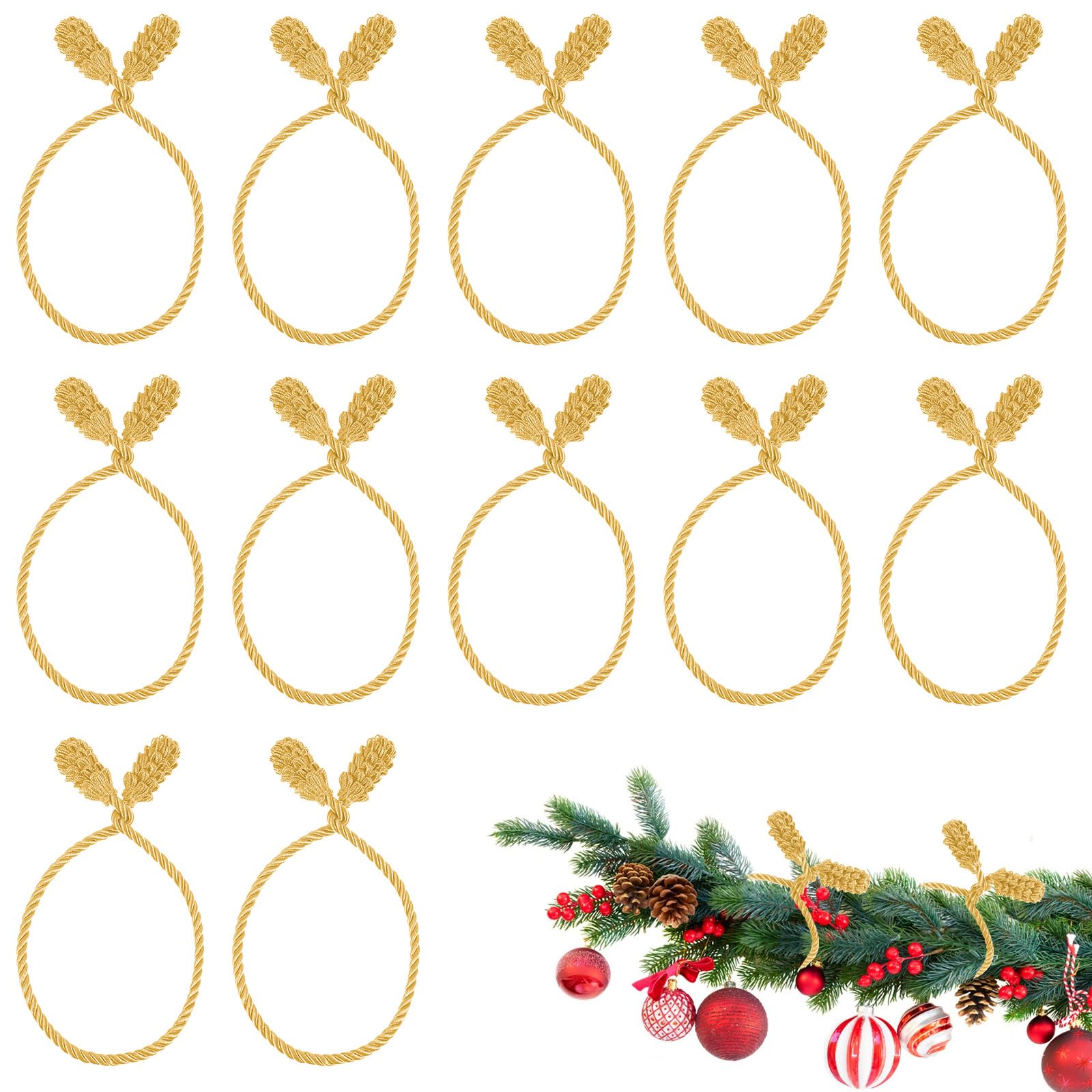 Christmas Garland Ties, 15.7 Inch Christmas Decorative Twist Ties(Gold)