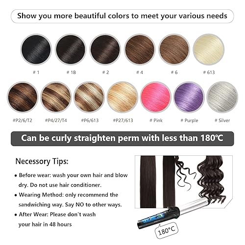 Miniatura 5 de YILITE Extensiones de cabello humano adhesivas de color negro azabache, 26 pulgadas, #1, 20 unidades de 2.41 onzas por paquete, extensiones de