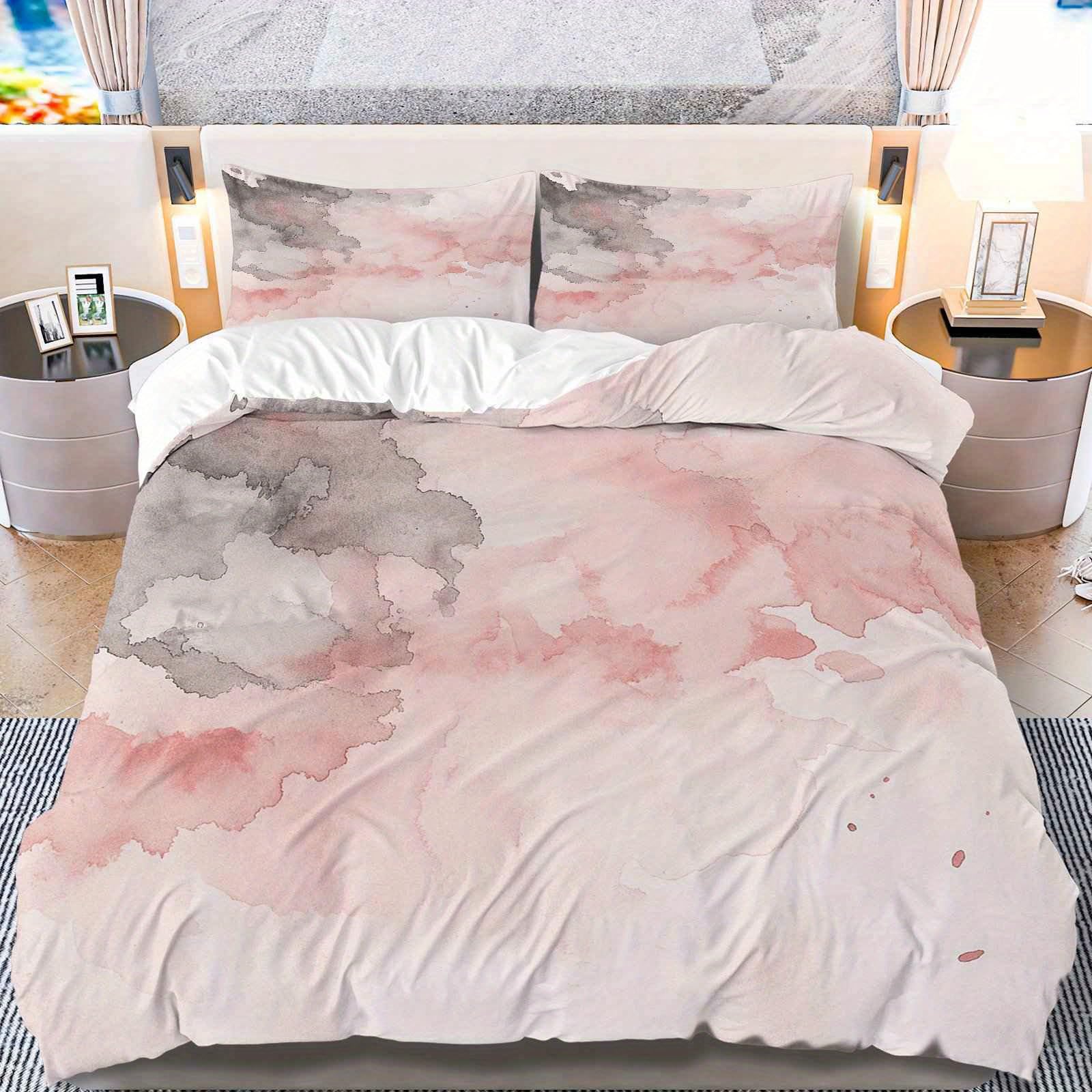 Ensemble de literie abstrait rose et gris pour une chambre cocooning zen