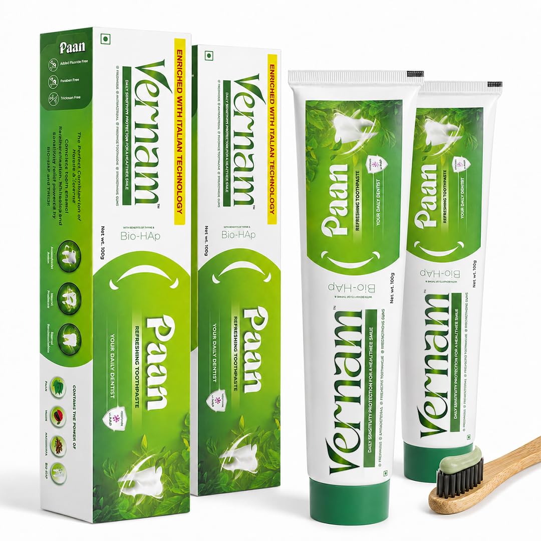Vernam Paan Toothpaste | Sensitivity Relief, Cavity Protection & Bad Breath Control | Bio-HAp Toothpaste for Stronger Teeth & Gums | 100g (Pack of 2)-image-13