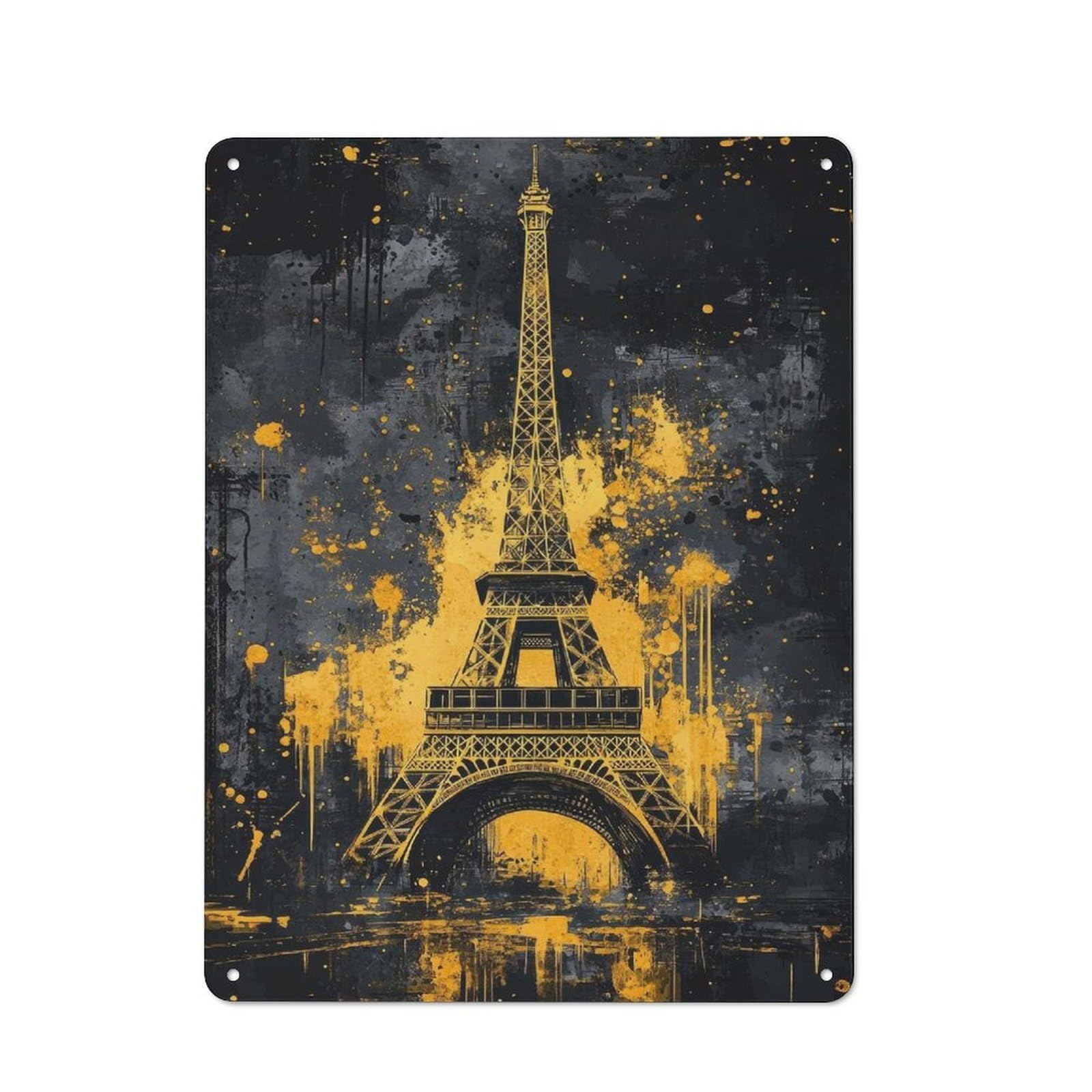 Junmoney Abstract Eiffel Tower Tin Wall Plaque 40X30cm With For Café Or Restaurant, Suited To Restaurant Decor Fans