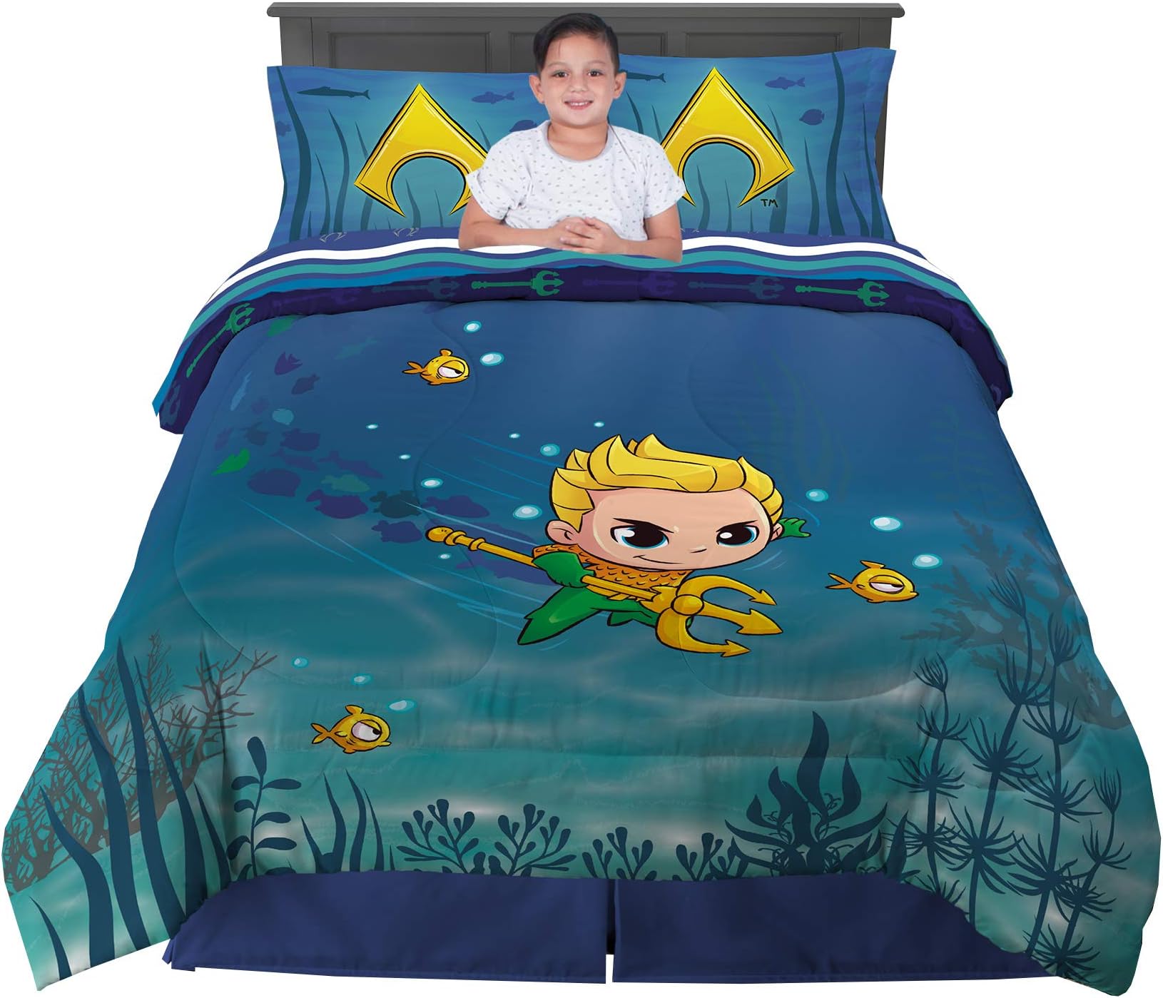 Franco Kids Bedding Comforter and Sheet Set, 5 Piece Full Size, Aquaman