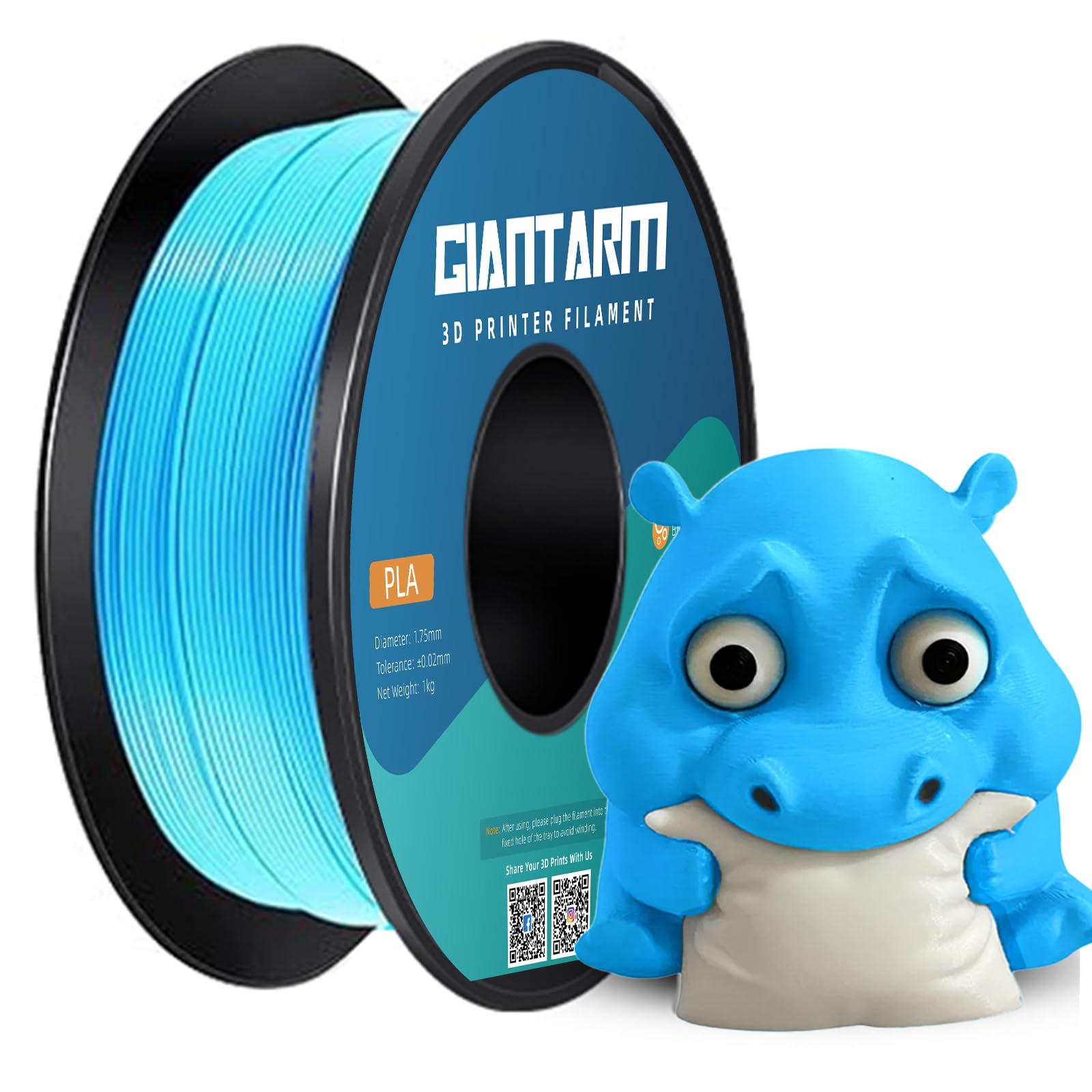 Filamento PLA 1,75 mm, filamento stampante 3D GIANTARM Bobina PLA 1 kg (Blu acqua)