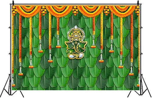 Miniatura 6 de Wollmix Pooja - Telón de fondo decorativo indio, Ganpati Puja, tradicional, Chatiya Ganesh Mehndi, fondo de fotografía, festival, boda, fiesta,