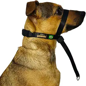 Coleira Cabresto Para Cachorro Com Guia Anti Puxão Adestramento Ajustável Com Trava (Preto, M)