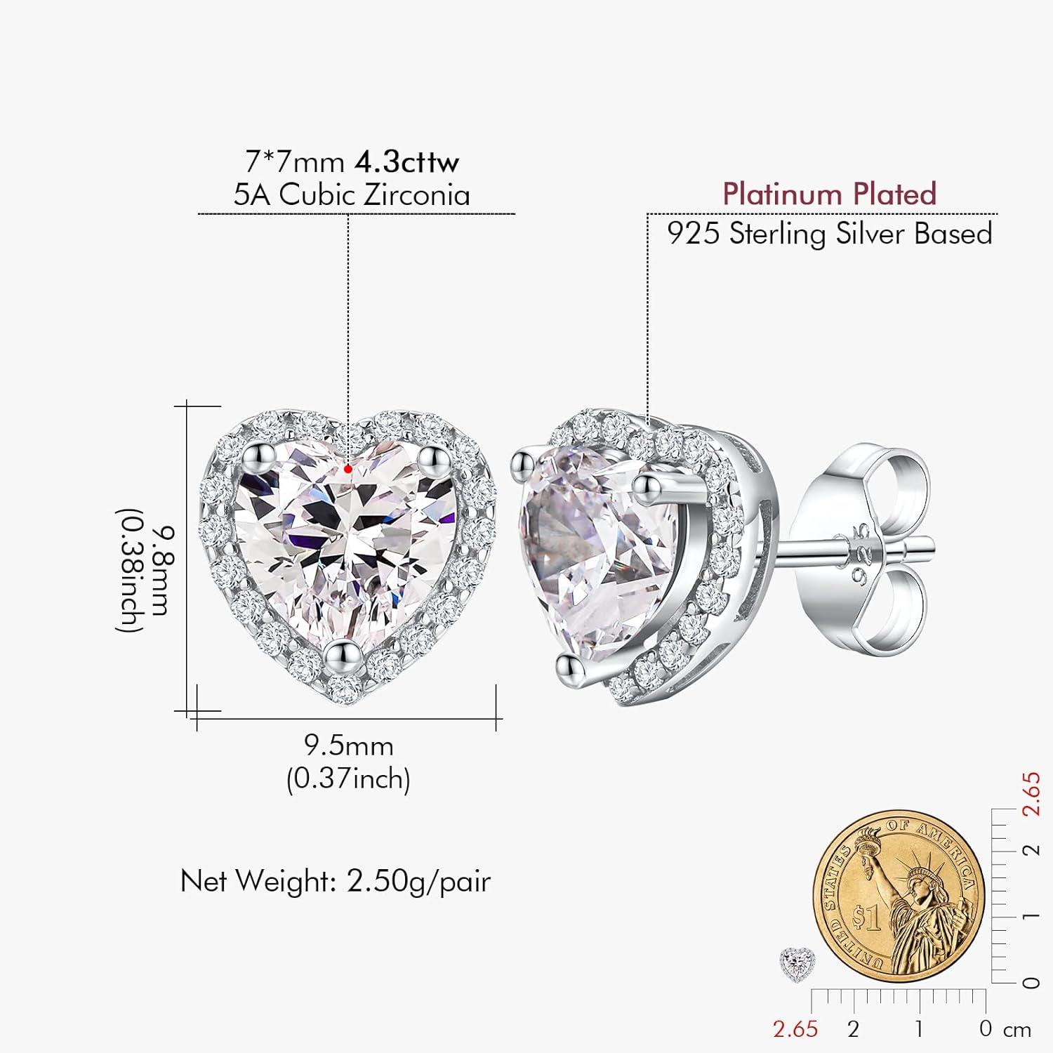 DAYBYDAY Birthstone Earrings for Women 925 Sterling Silver Halo Stud Earrings, Small Round/Cushion/Heart Gemstone Earrings Birthstone Jewelry - Image 6