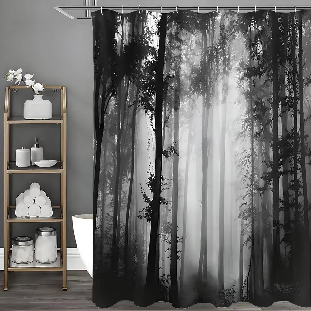 Rideau de douche floral gris en tissu élégant pour sublimer la douche