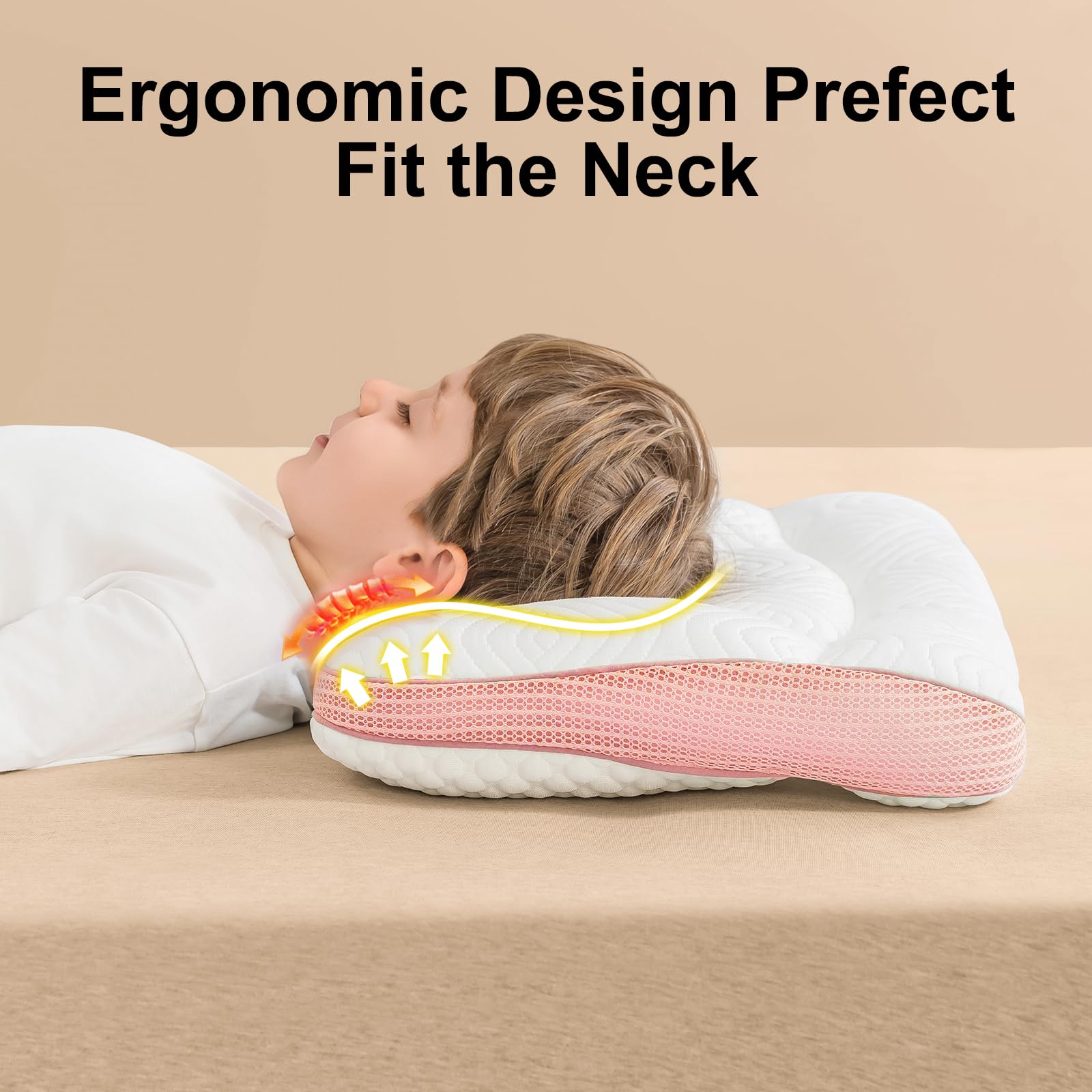 Reidio 1 almohada para niños pequeños con funda de almohada de algodón extraíble, diseño ergonómico, almohadas para niños pequeños para dormir, almohada cervical lavable a máquina, 14 x 20 pulgadas