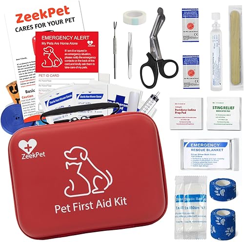 ZeekPet Kit de primeros auxilios para mascotas para gatos y perros, kit de emergencia para el hogar, al aire libre, senderismo, automóvil, kit de