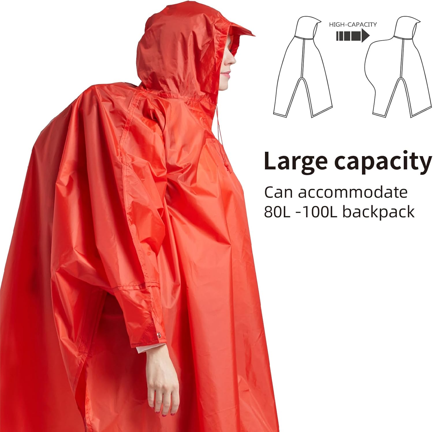 longsinger Hooded Rain Poncho for Adult with Pocket Waterproof Lightweight Unisex Raincoat for Hiking Camping Emergency - Image 2