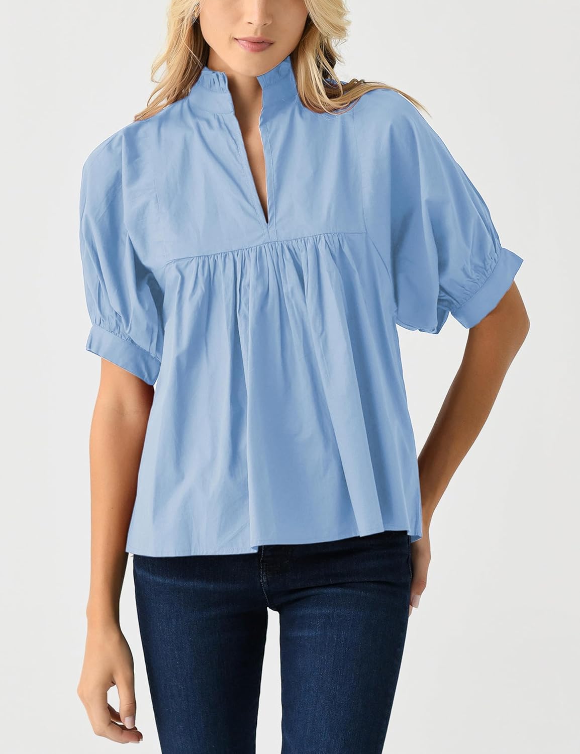 Zhiyouni Summer Blouses for Women 2026 Dressy Casual Short Sleeves V Neck Babydoll Peplum Tops - Image 3