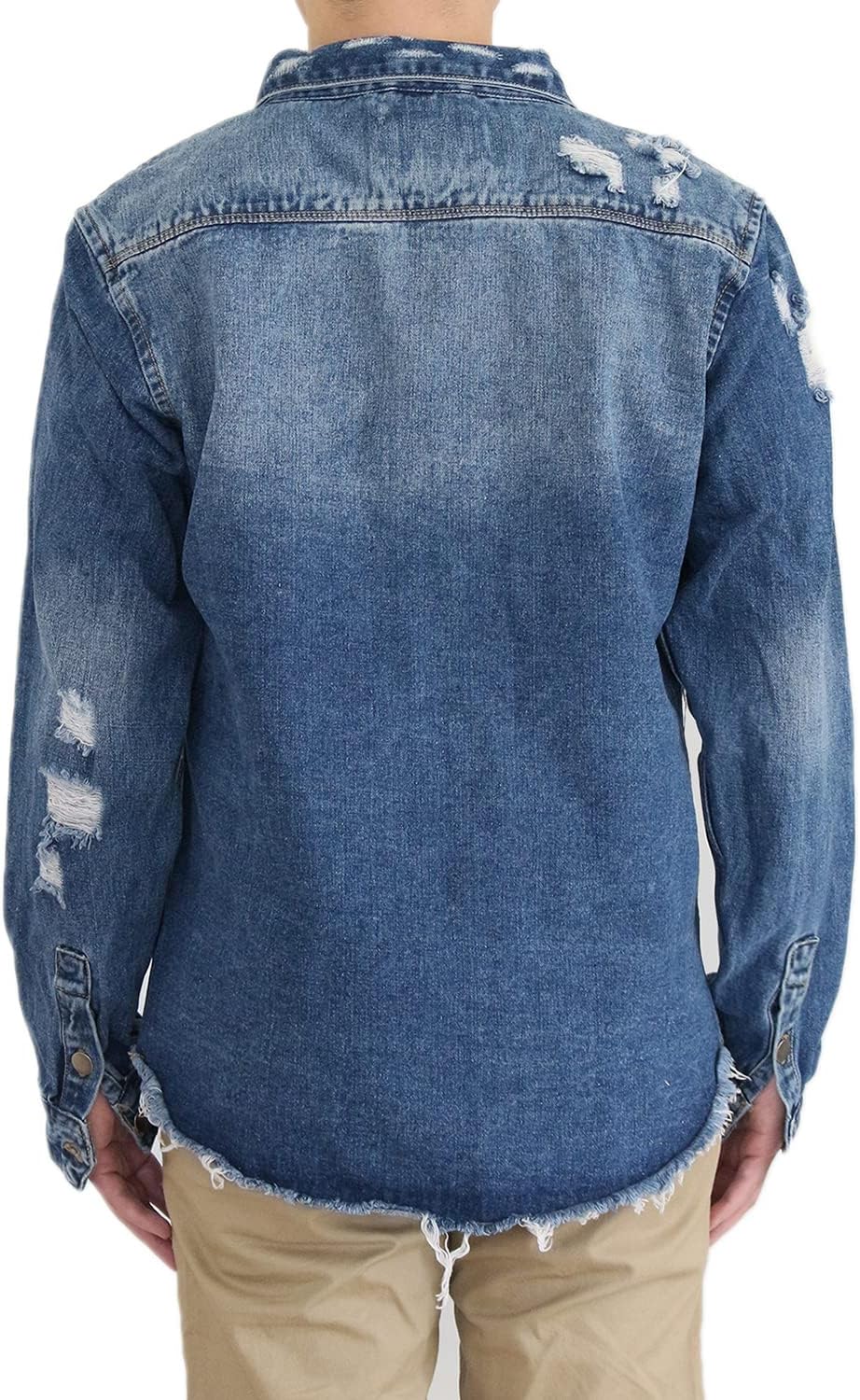 AIRNINE Mens Long Sleeve Distressed Denim Jeans Shirt Jacket (S to 5XL)