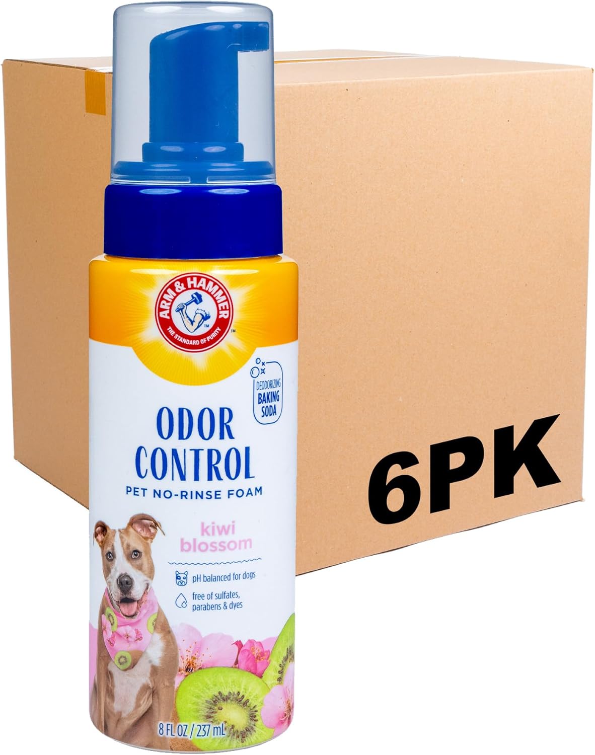 Arm & Hammer for Pets Odor Control Pet No-Rinse Foam with Baking Soda, Kiwi Blossom Scent, 8oz; Best Odor Eliminating Foam for Dogs and Puppies; Arm and Hammer Baking Soda Waterless Dog Deodorizer